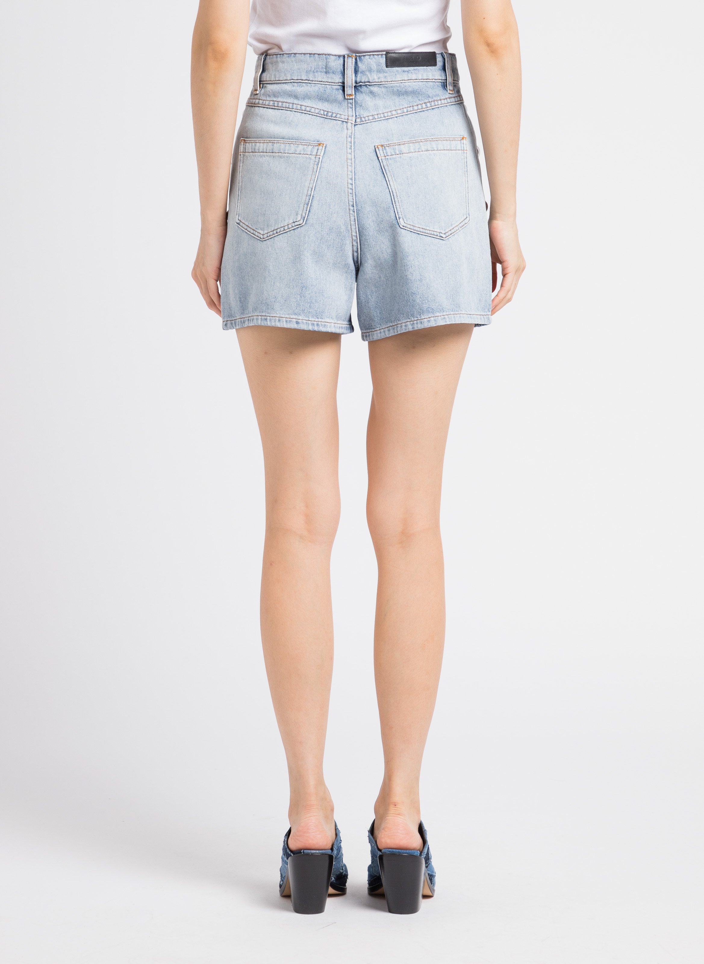 Straight high-rise cotton denim shorts with studs IRO Blue