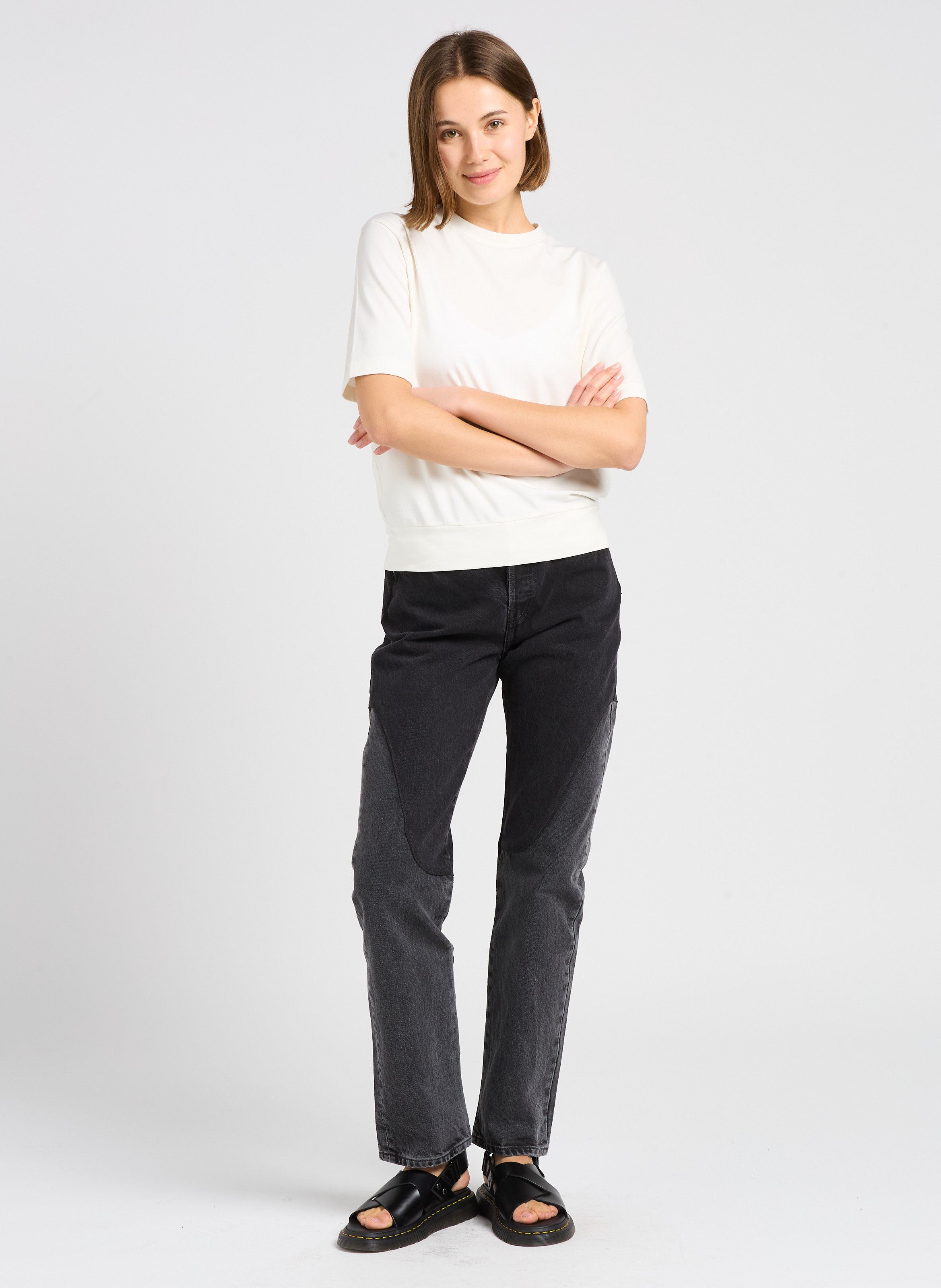 Jean droit taille haute en coton LEVI'S Noir