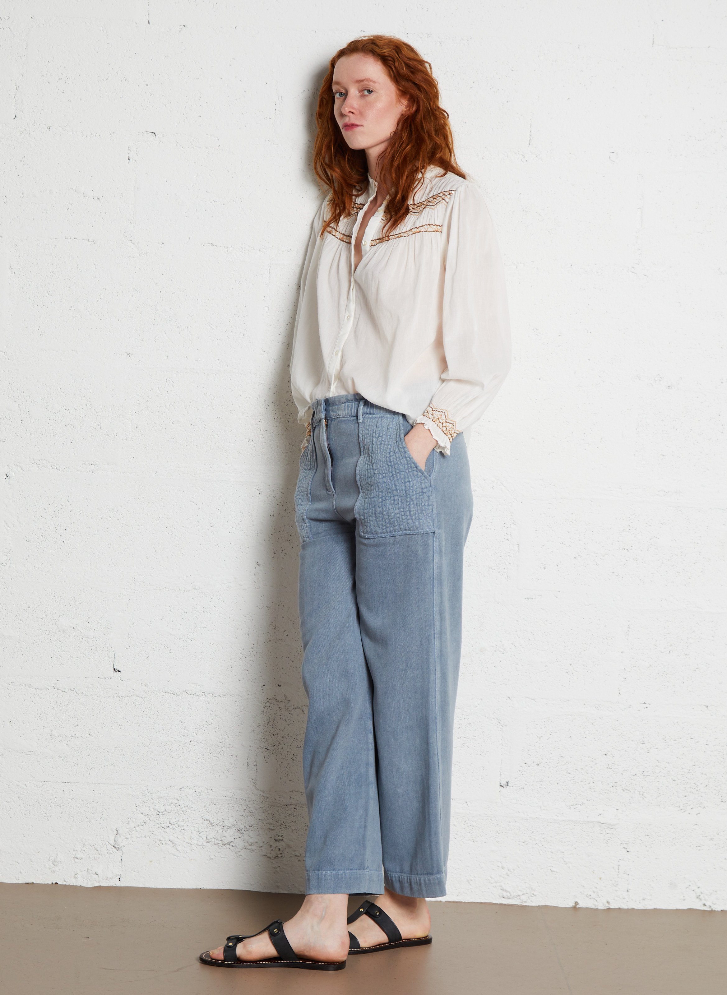 Round neck organic cotton blouse LOUISE MISHA White