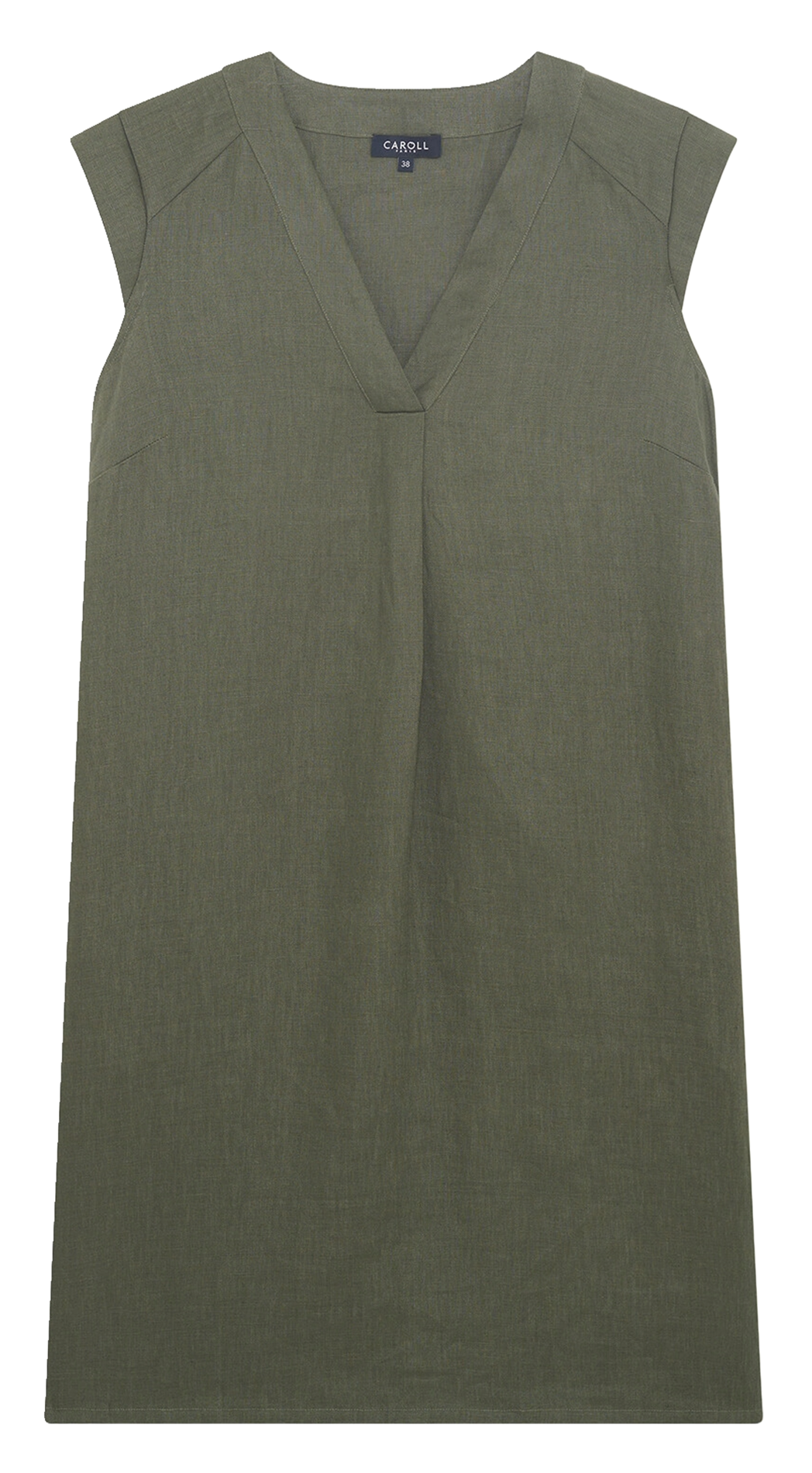 Straight V-neck linen dress CAROLL Green