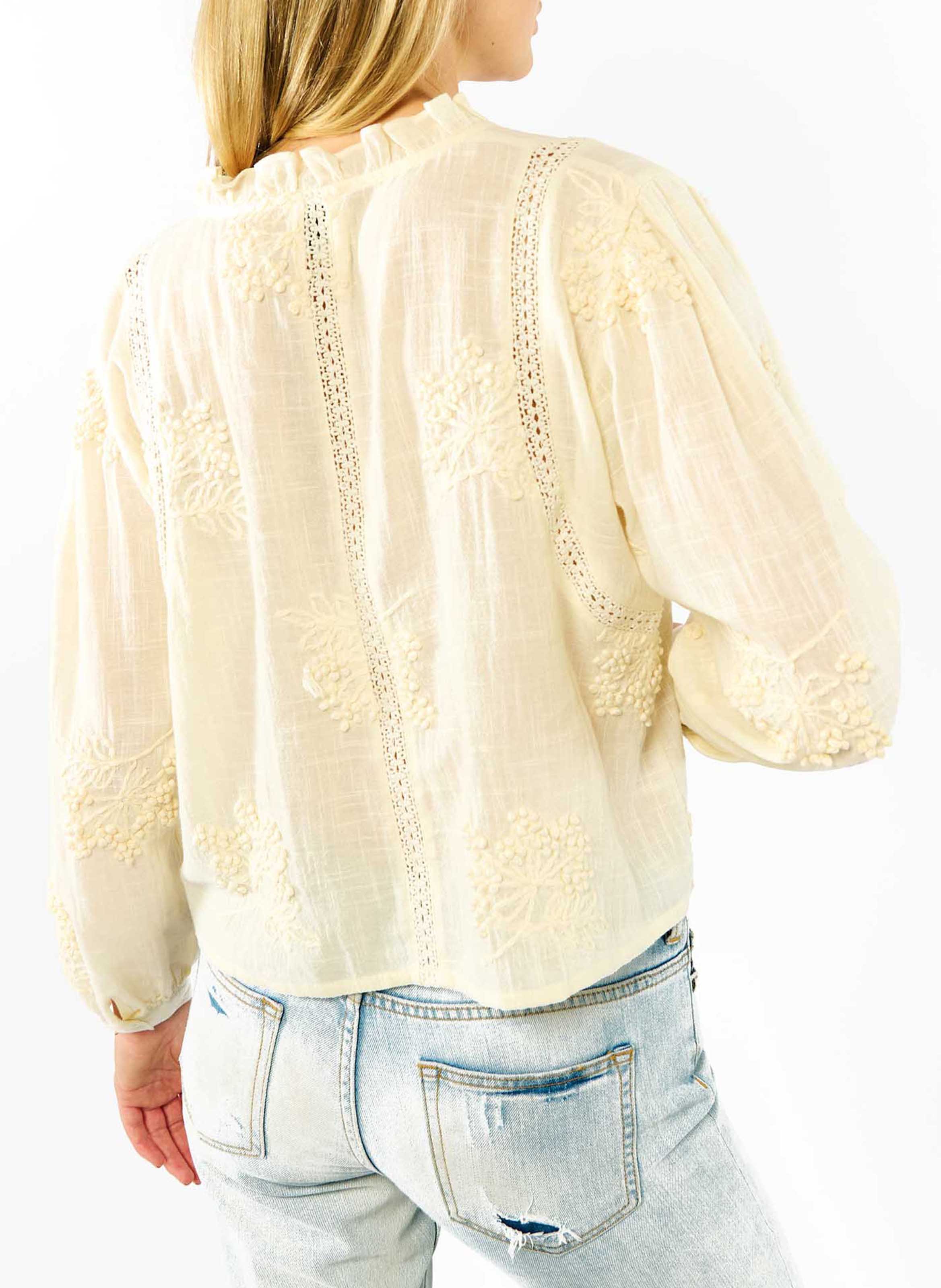 Embroidered cotton Tunisian collar top WILD White