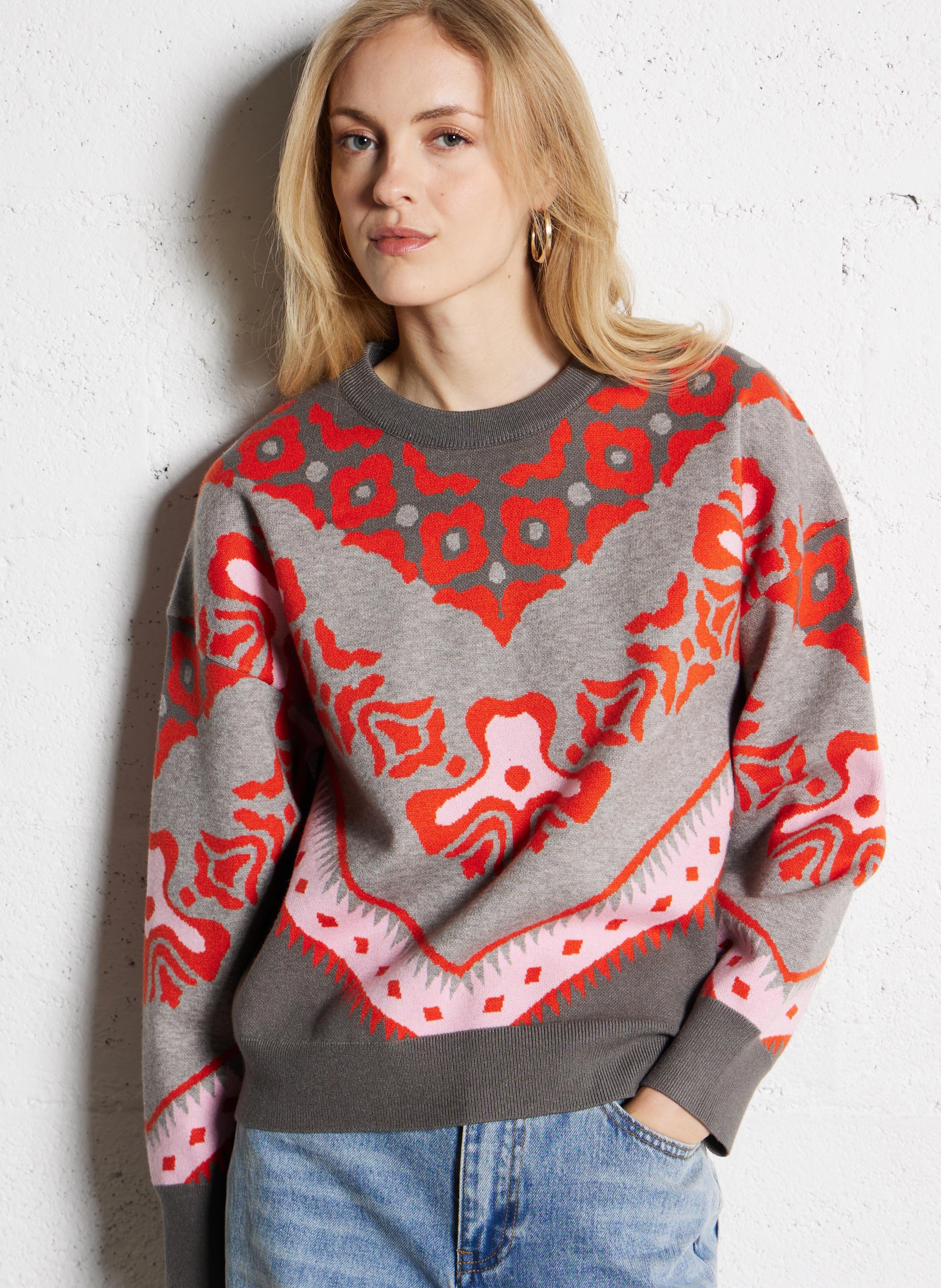 Pull ample col rond en jacquard SUNCOO Gris