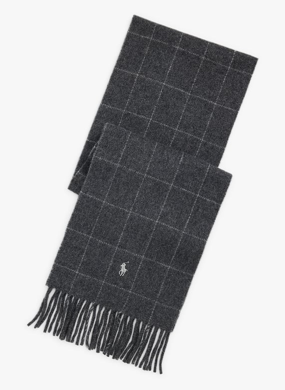 Sjaal Heren Polo Ralph Lauren Sjaal Geruite Sjaal Van Wol Charcoal