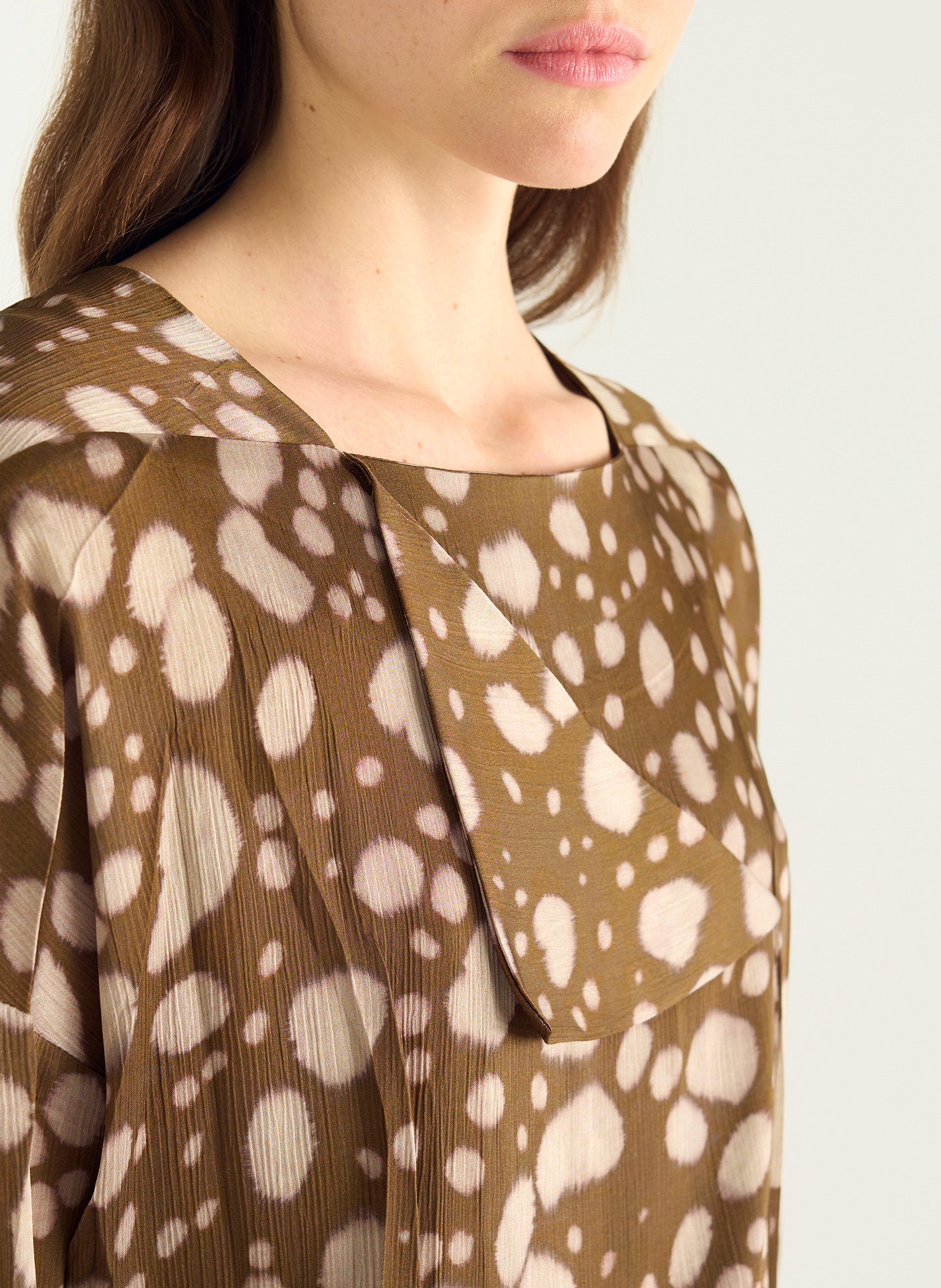 Robe courte imprimée ccol carré COTELAC Marron