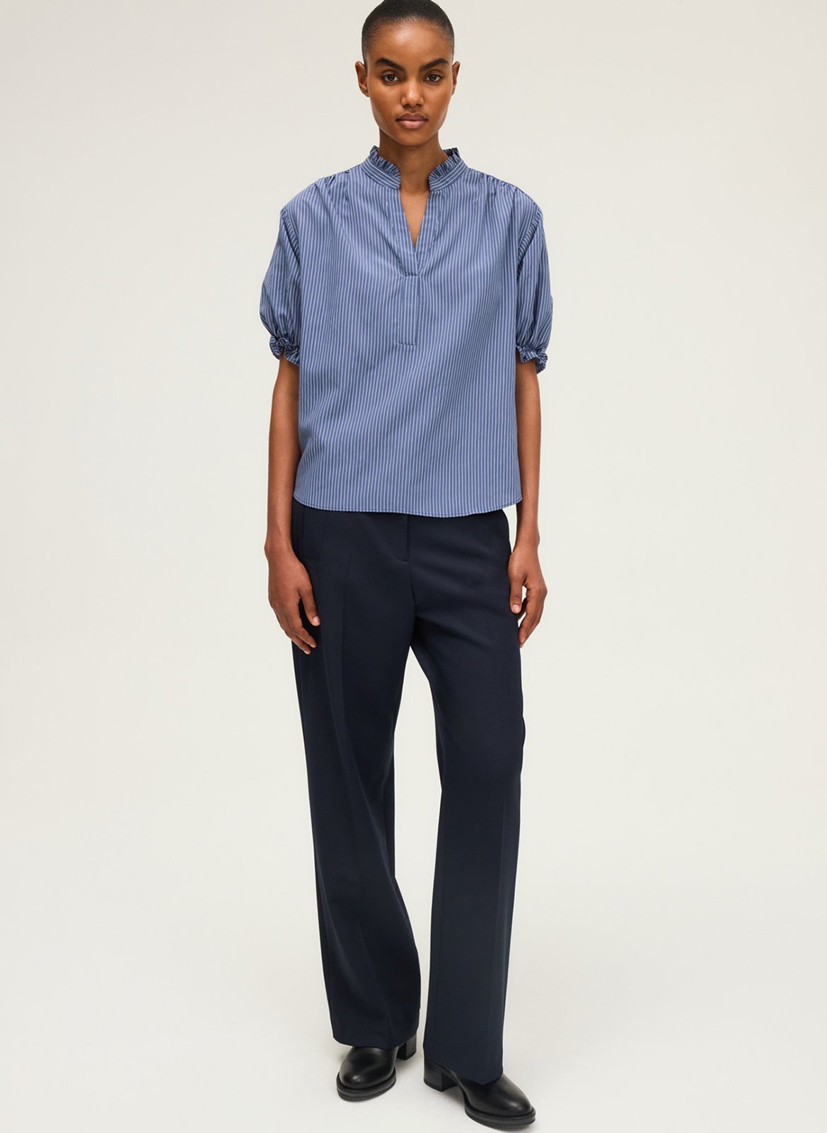 Blouse col victorien à rayures PABLO Bleu