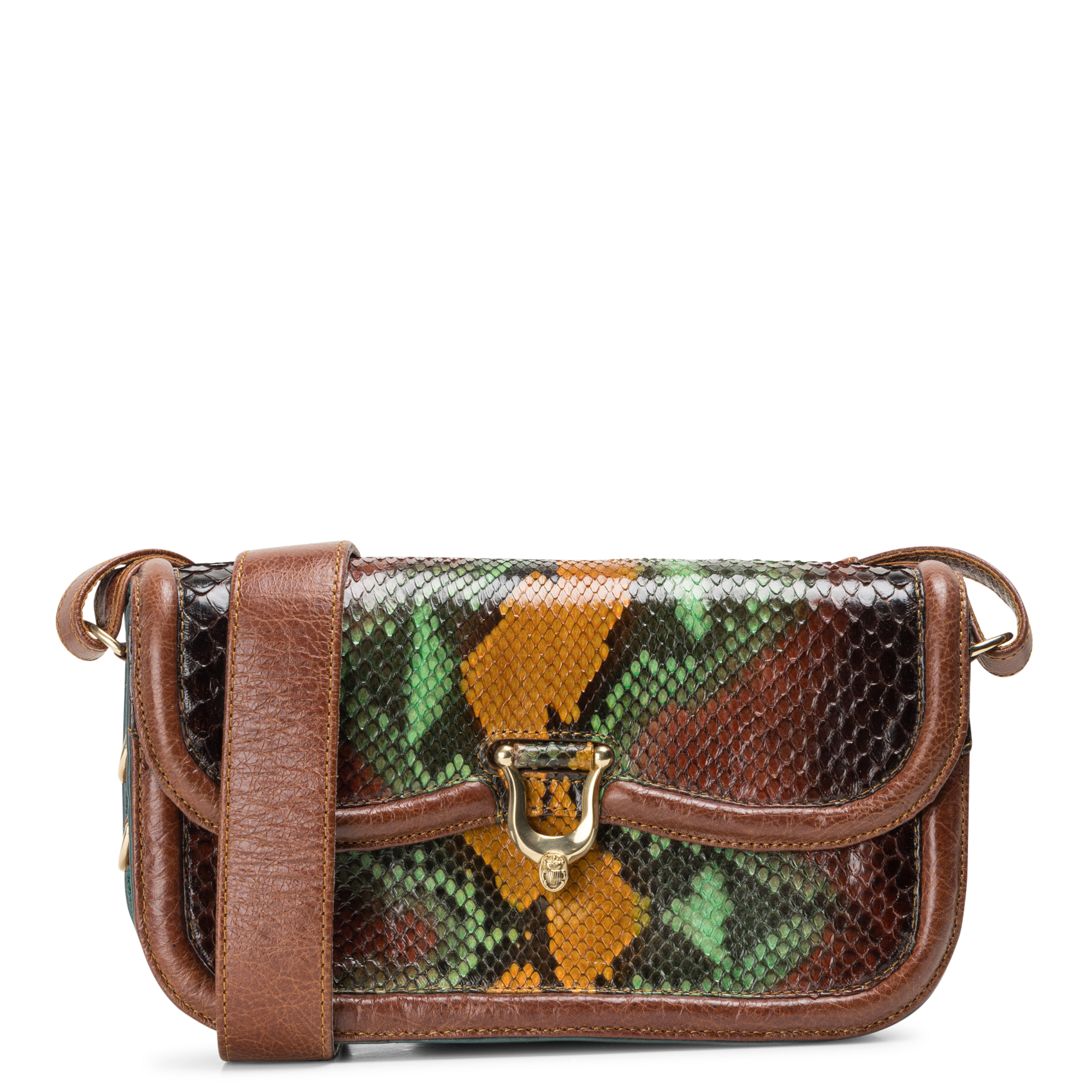 Sac bandoulière en cuir python mélangé Manon Marron Claris virot