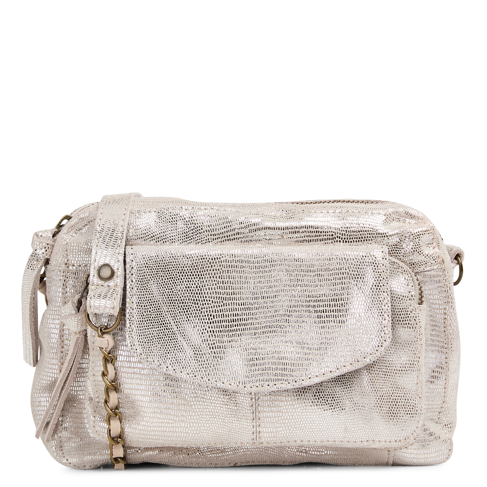 Shiny jacquard leather crossbody bag PIECES Silver