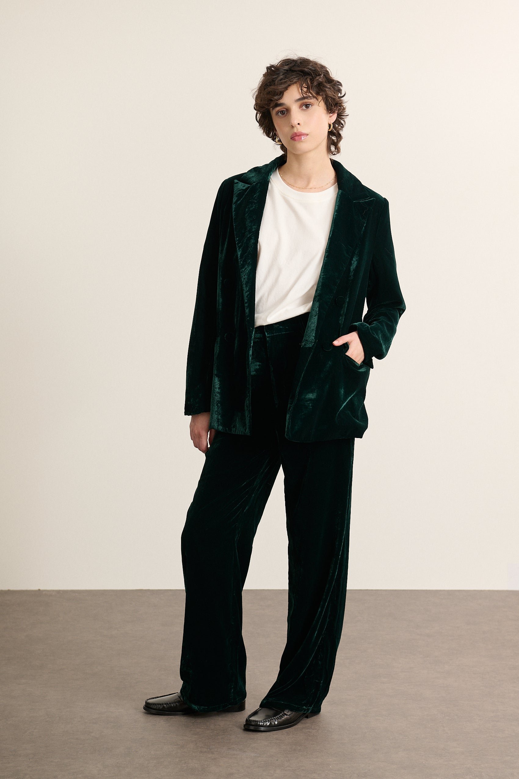 Smooth velvet blazer GARANCE PARIS Green