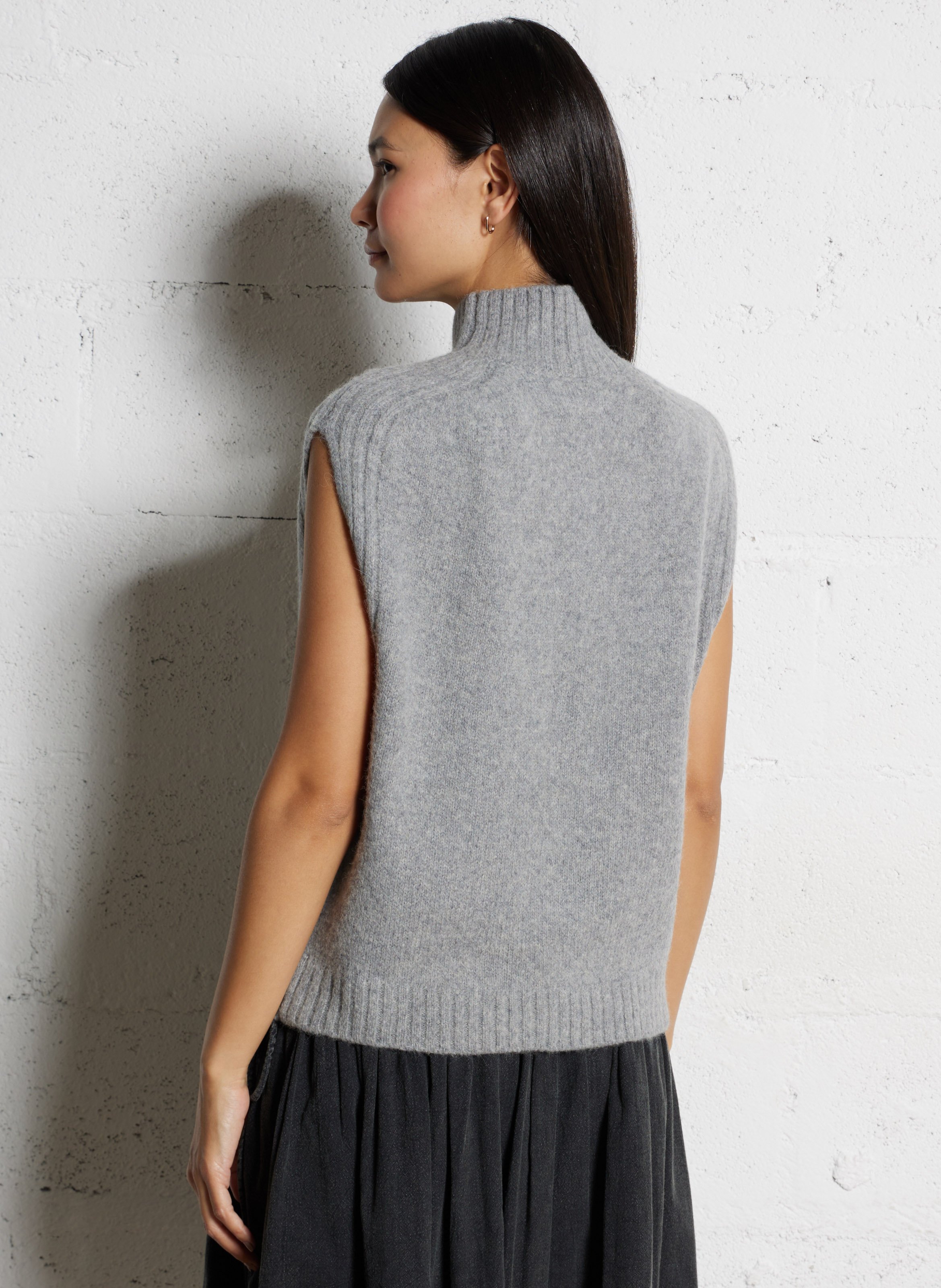 Pull oversize sans manches en maille HARTFORD Gris