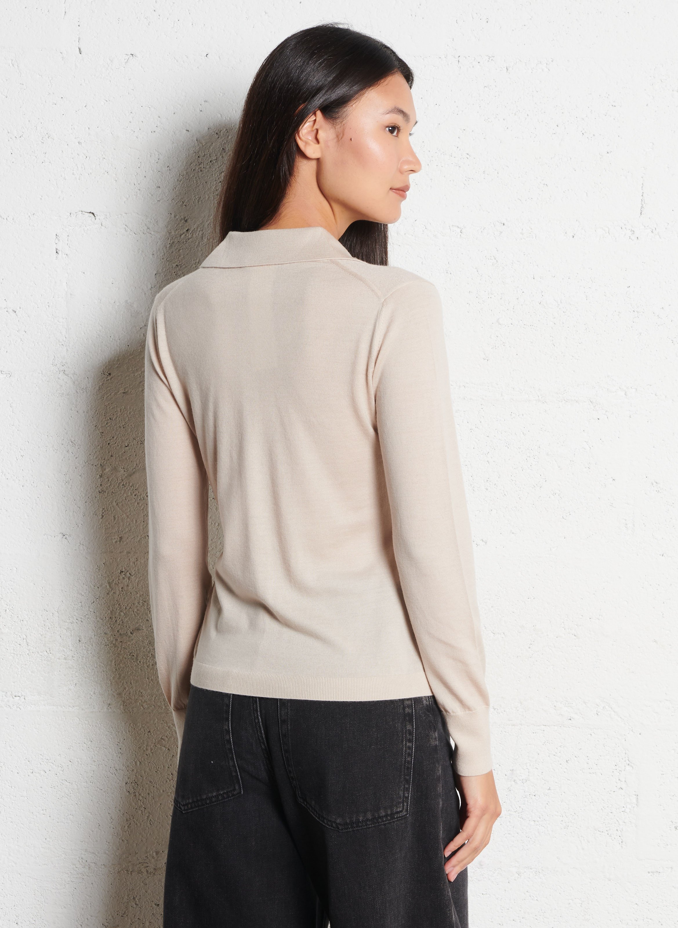 Pull fin col V uni en laine et cachemire MAX MARA WEEK END Beige