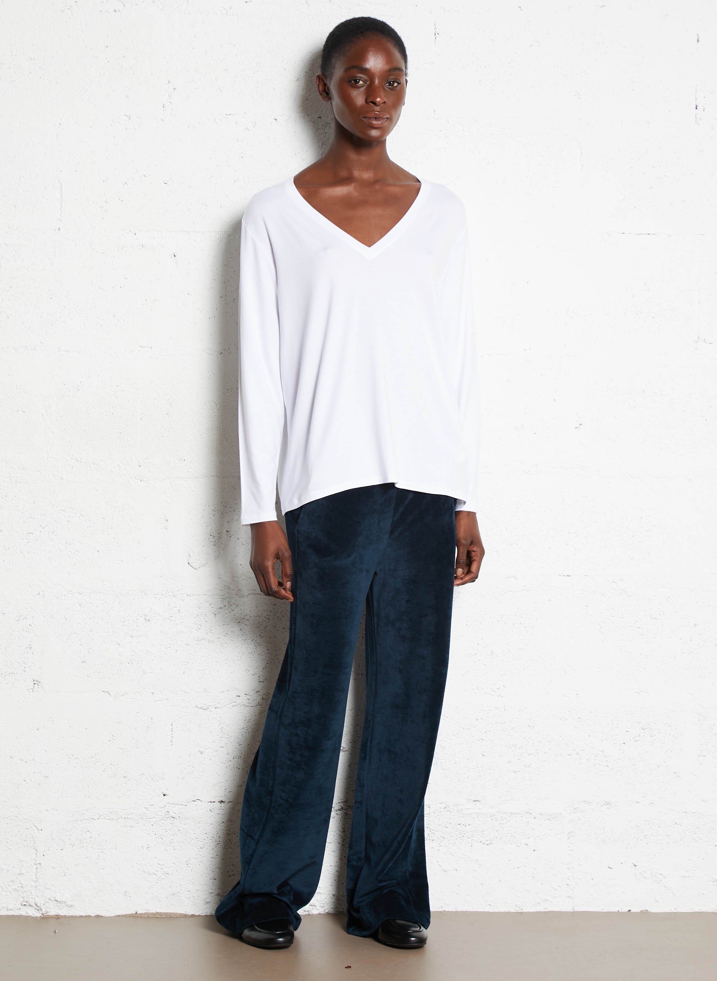 Tee-shirt droit col V MAJESTIC FILATURES Blanc