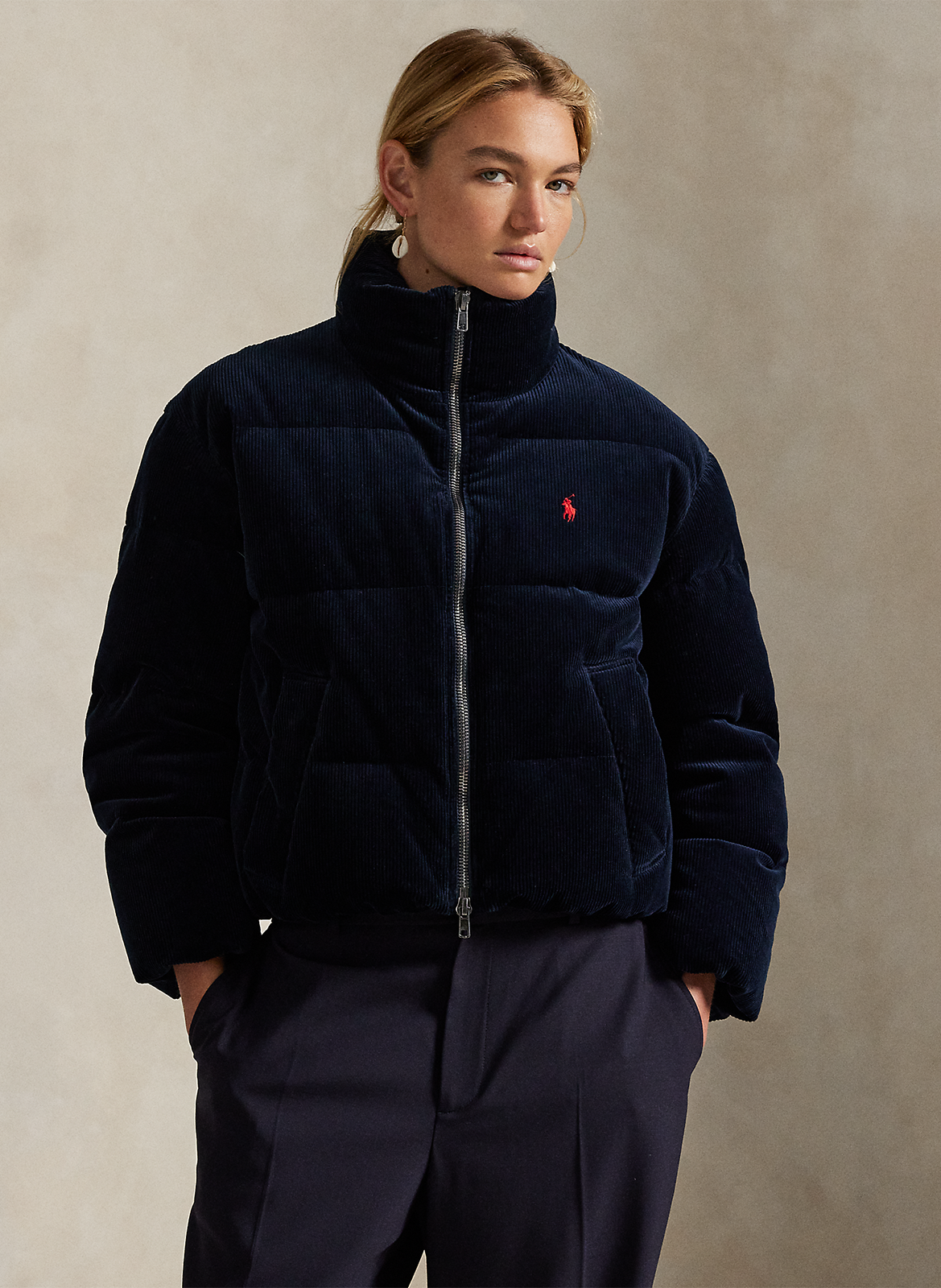 Doudoune col montant en coton mélangé POLO RALPH LAUREN Bleu