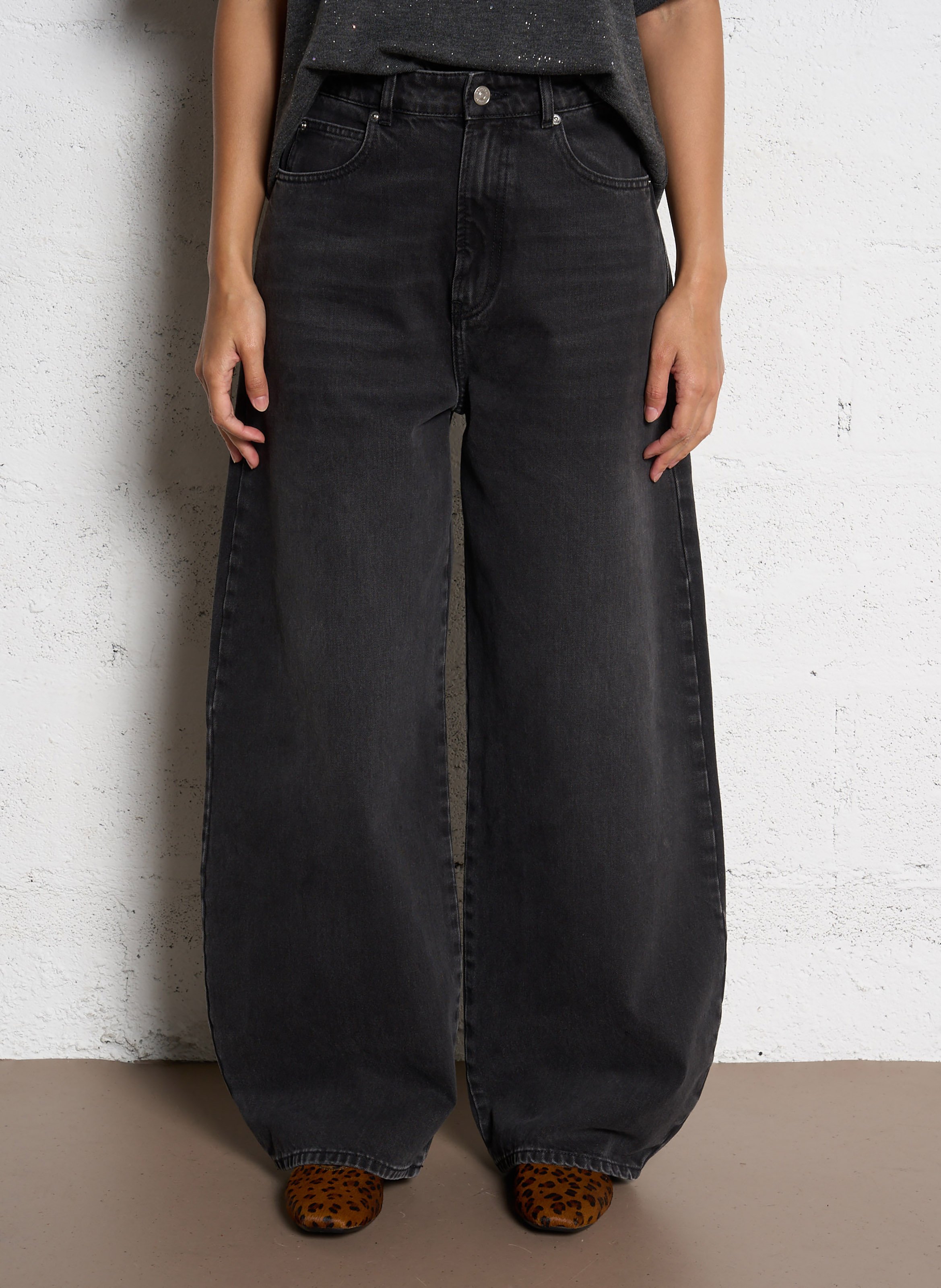 Jean large taille haute uni BERENICE Noir