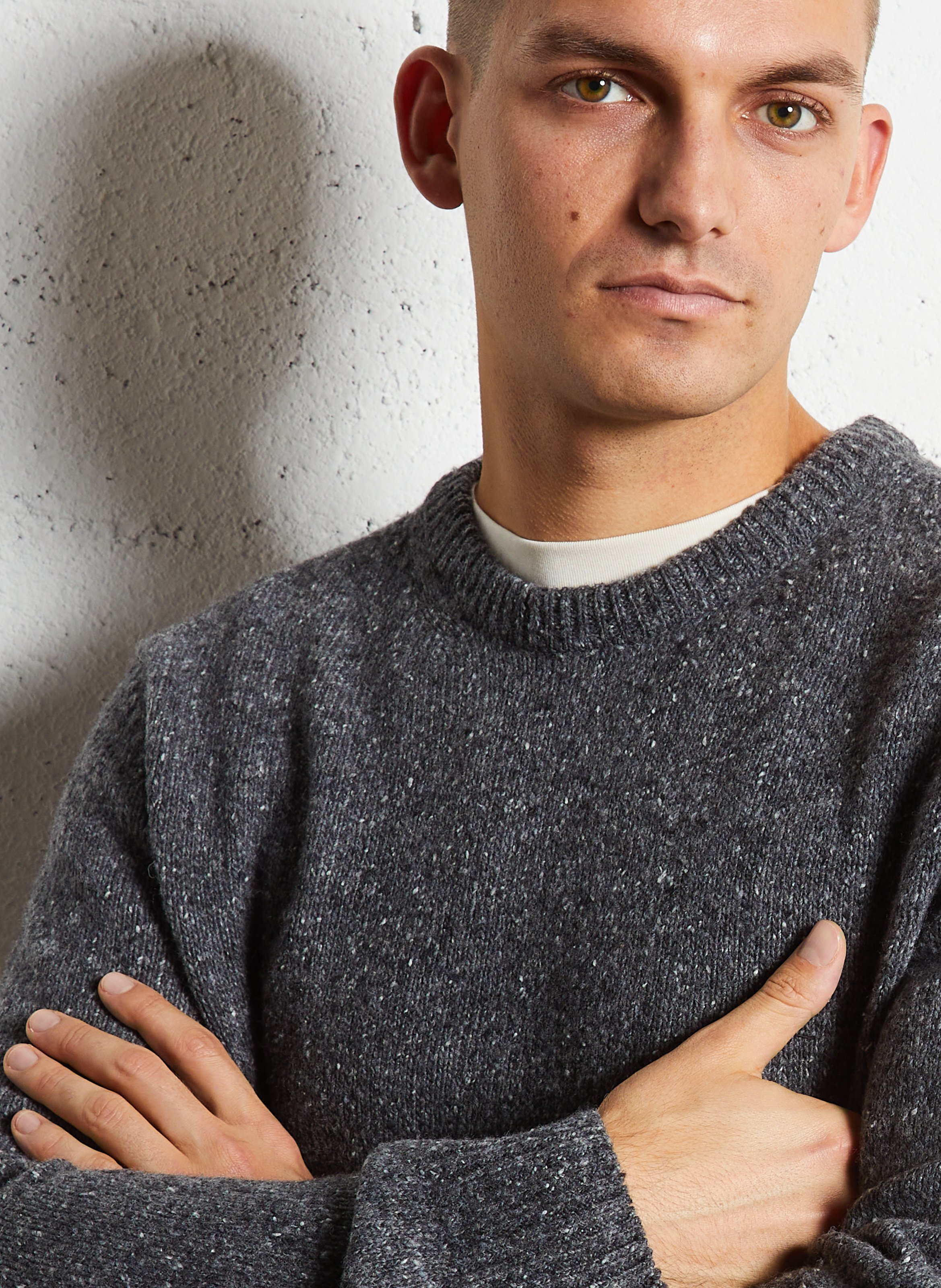 Straight round neck marled wool blend sweater GANT Grey