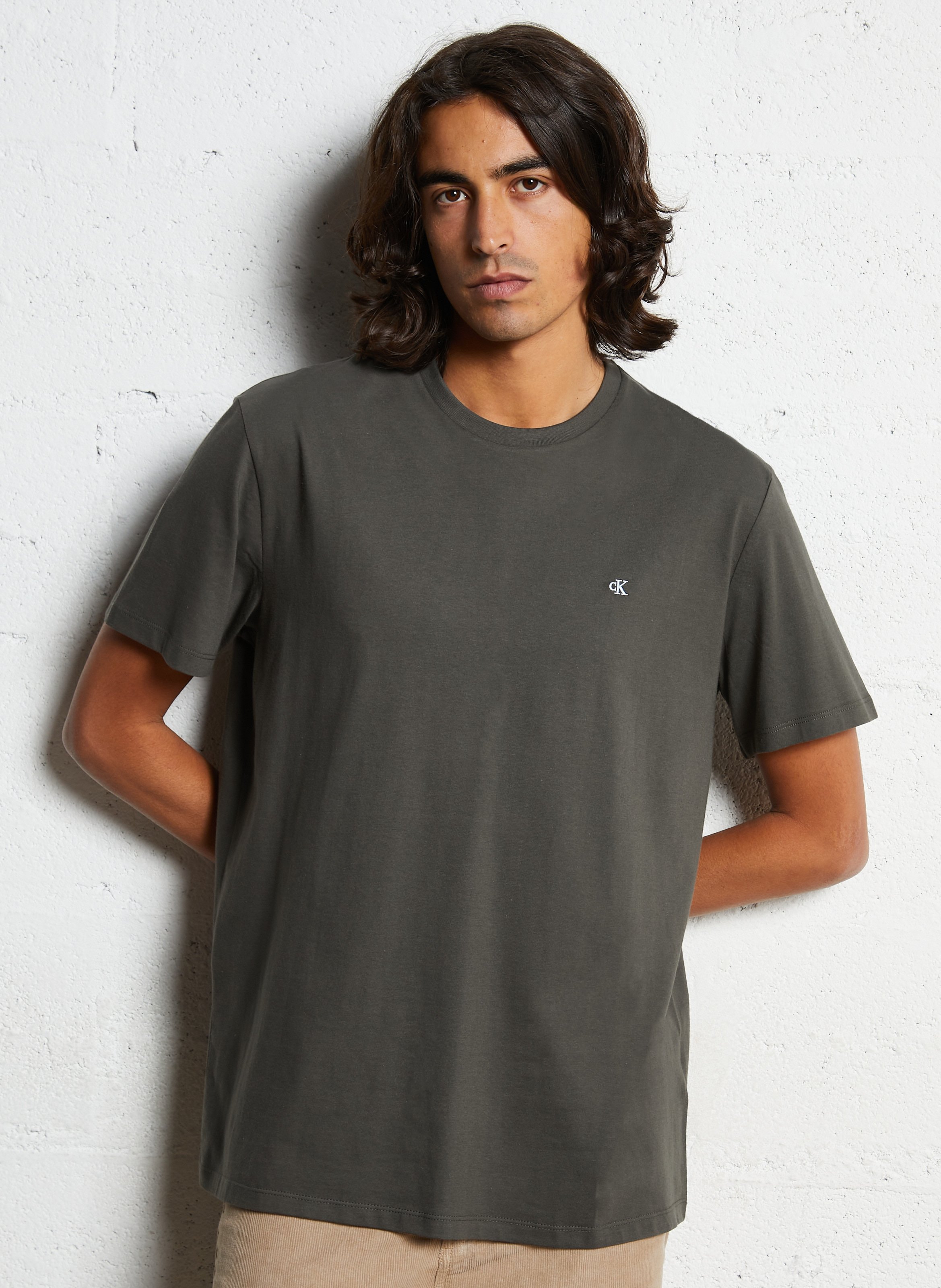 Tee-shirt droit col rond en coton CALVIN KLEIN Gris