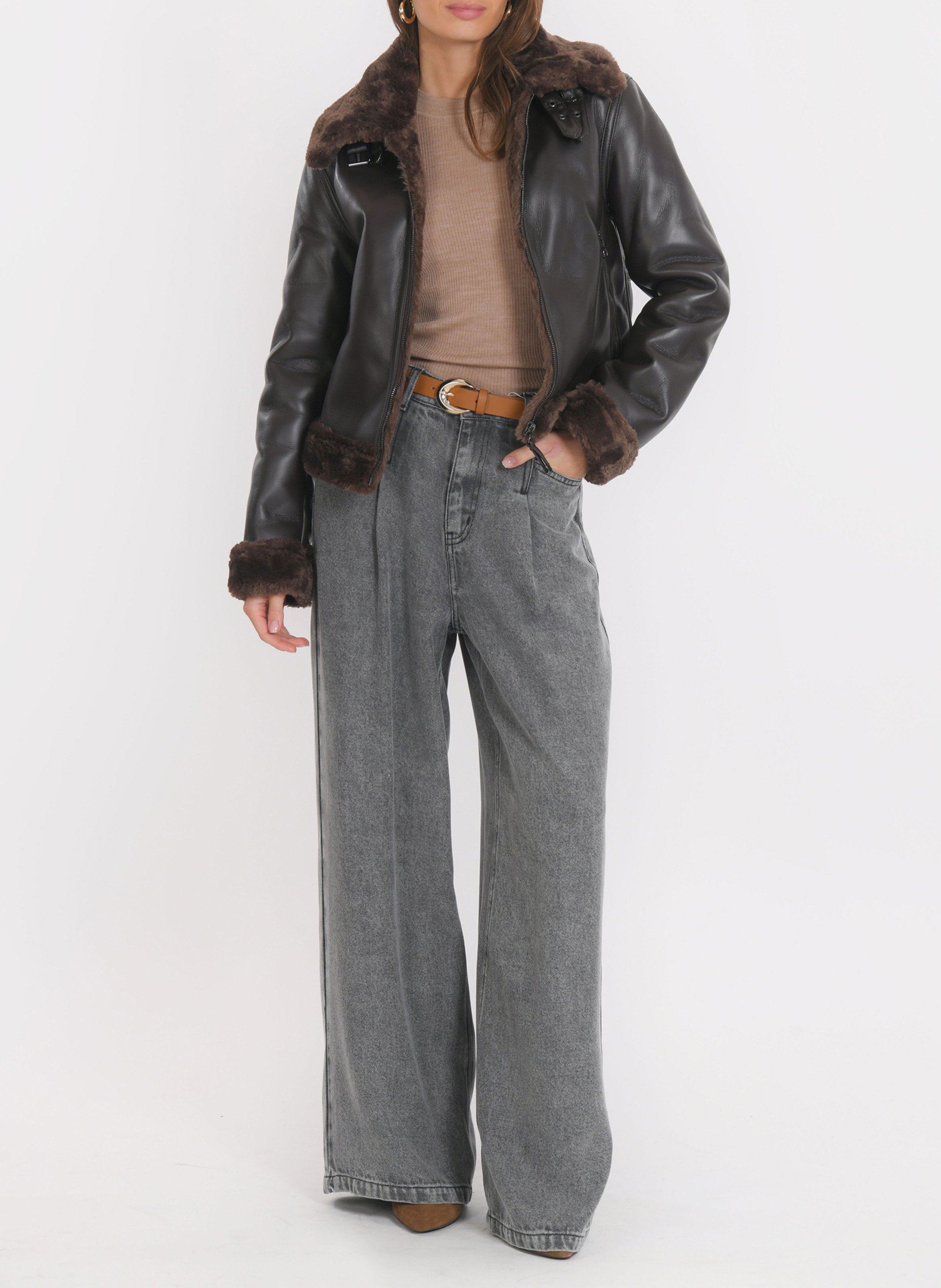 Straight jacket with classic collar KOOKAI Brown