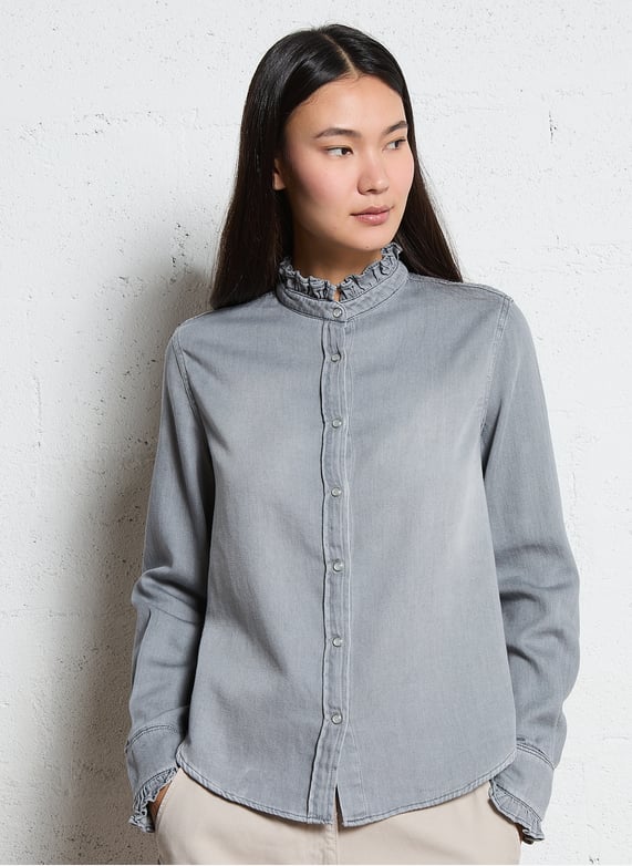 Chemise,Chemisier en mousseline de soie à manches évasées pour femmes Chemise,Chemisier en mousseline de soie à manches évasées pour femmes