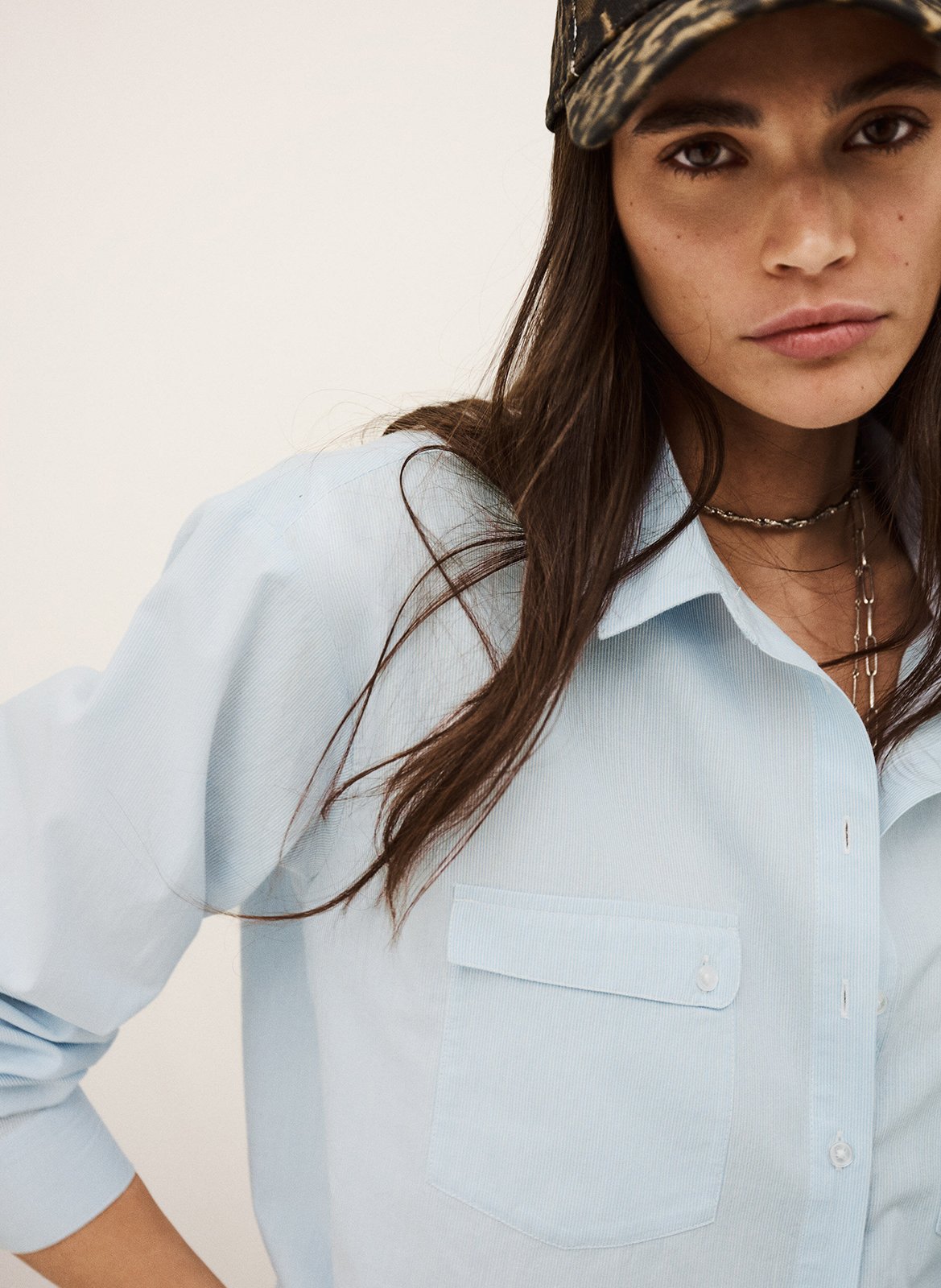 Chemise droite col classique en coton rayé BA&SH Bleu