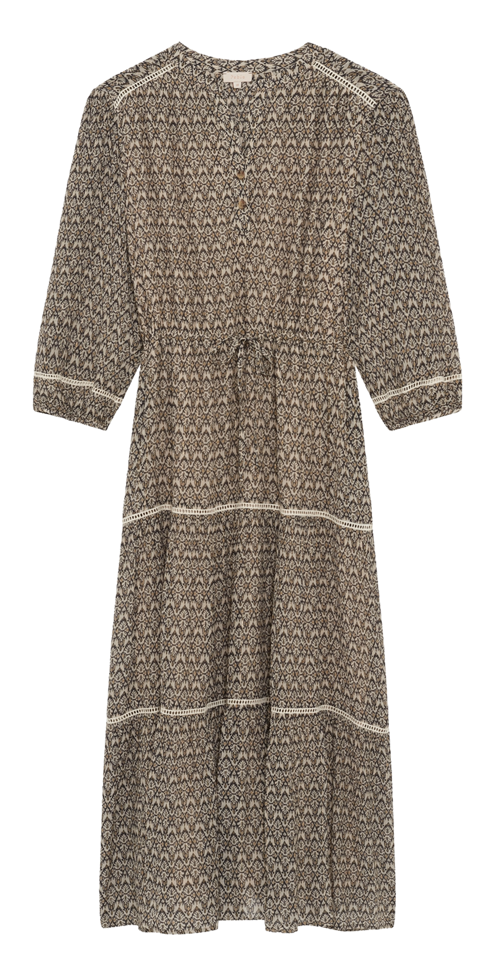 Lange getailleerde jurk met V-hals PABLO Beige