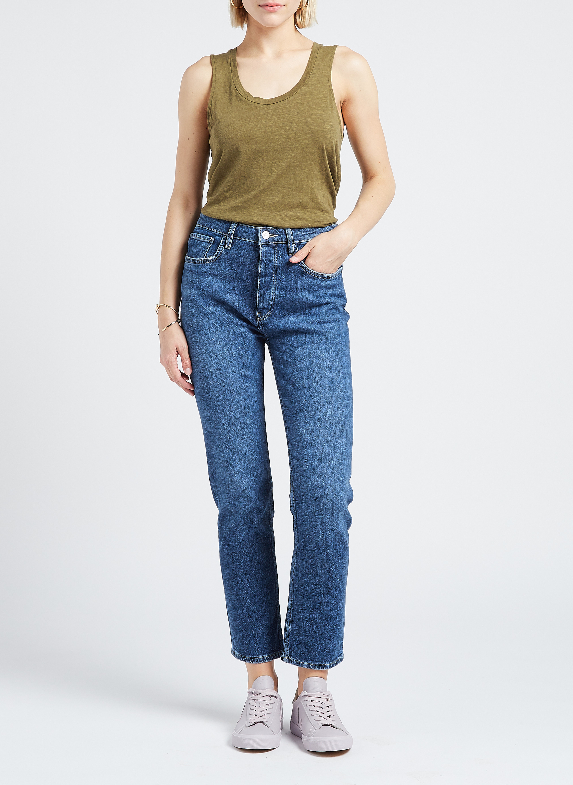 Rundhals-Tanktop aus Baumwoll-Mix AMERICAN VINTAGE Khaki