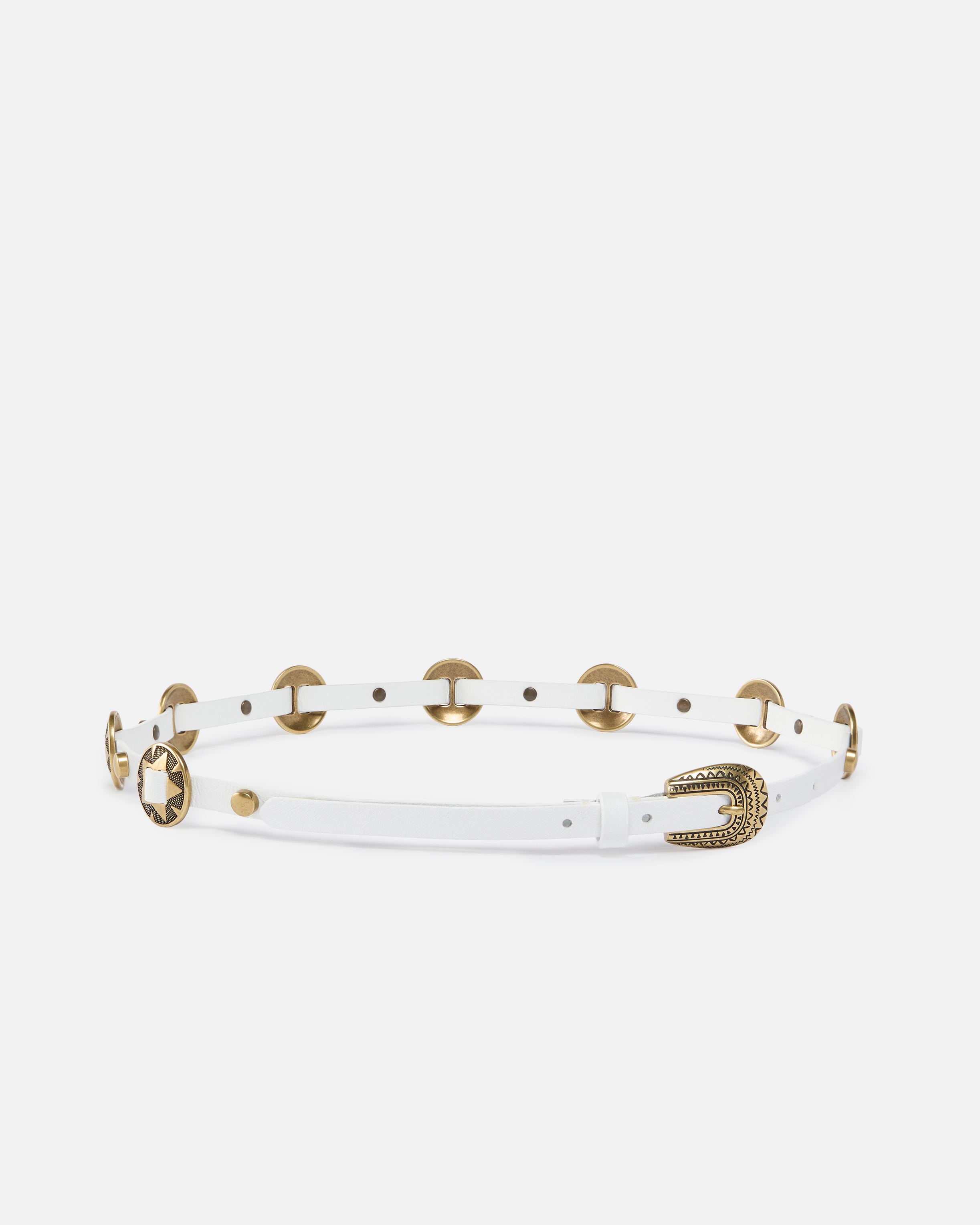 Thin belt with 1 cm engraved metal plates White