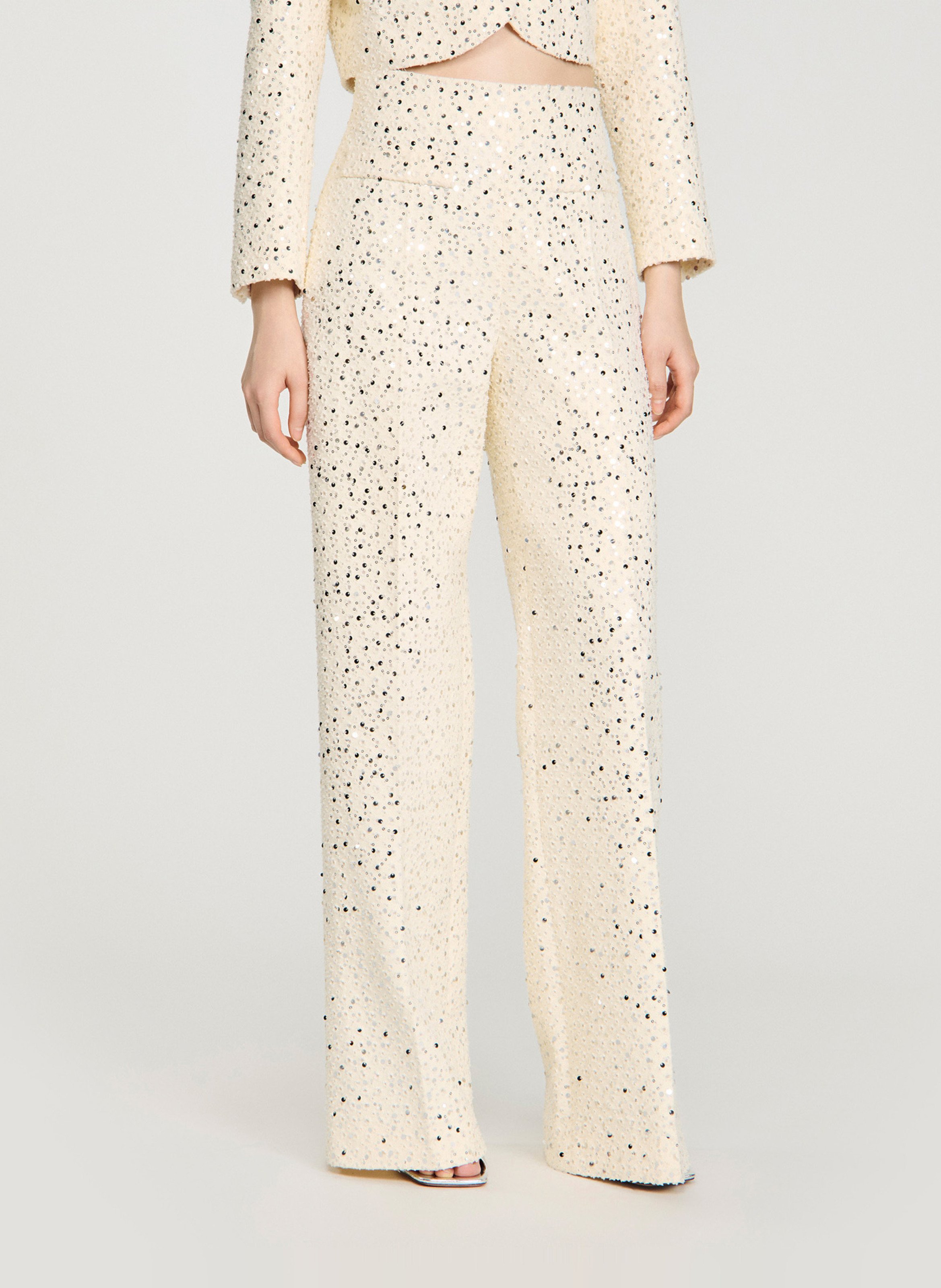 Pantalon taille haute droite à sequins SANDRO Beige
