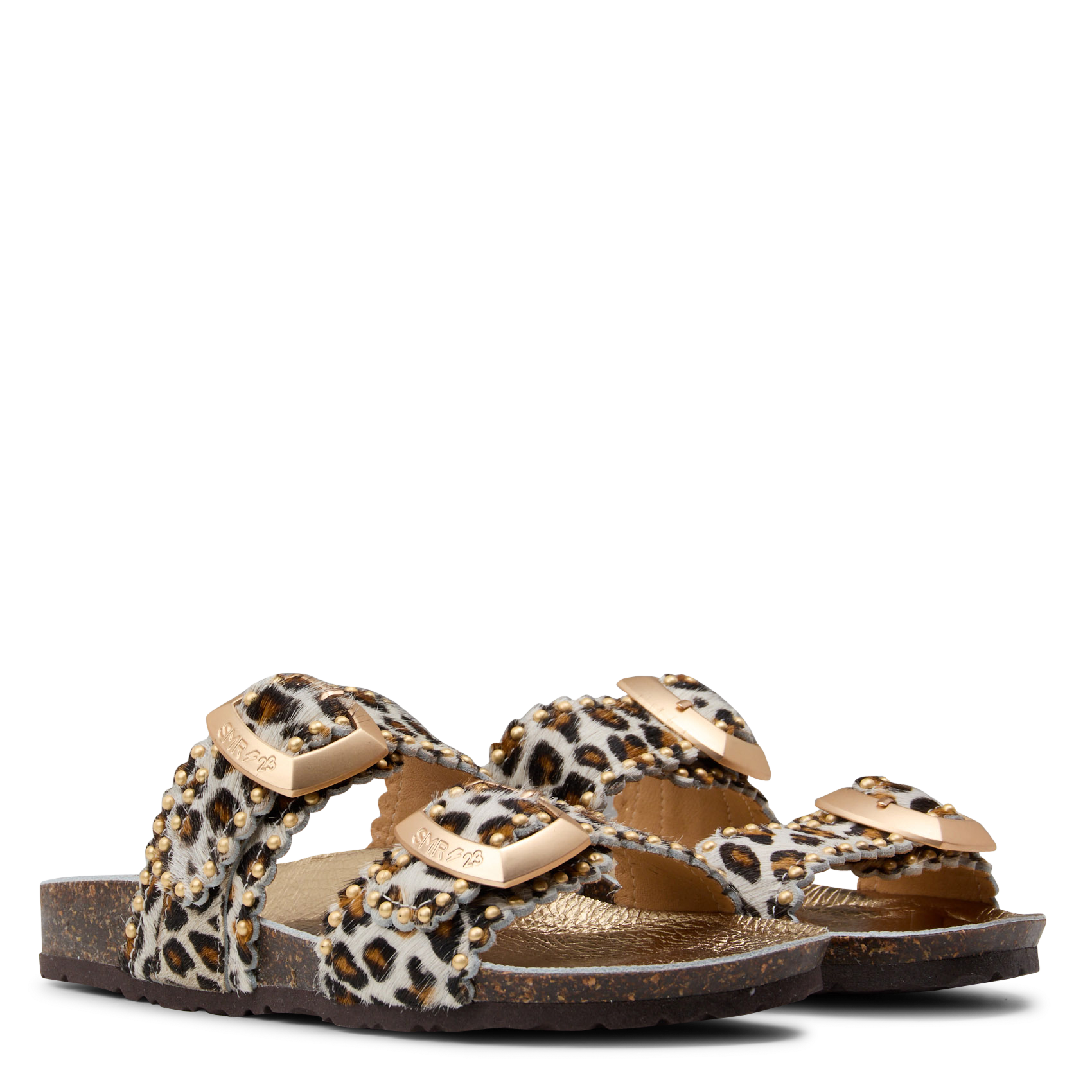 Sandales plates à brides léopard en cuir SEMERDJIAN - SMR Marron