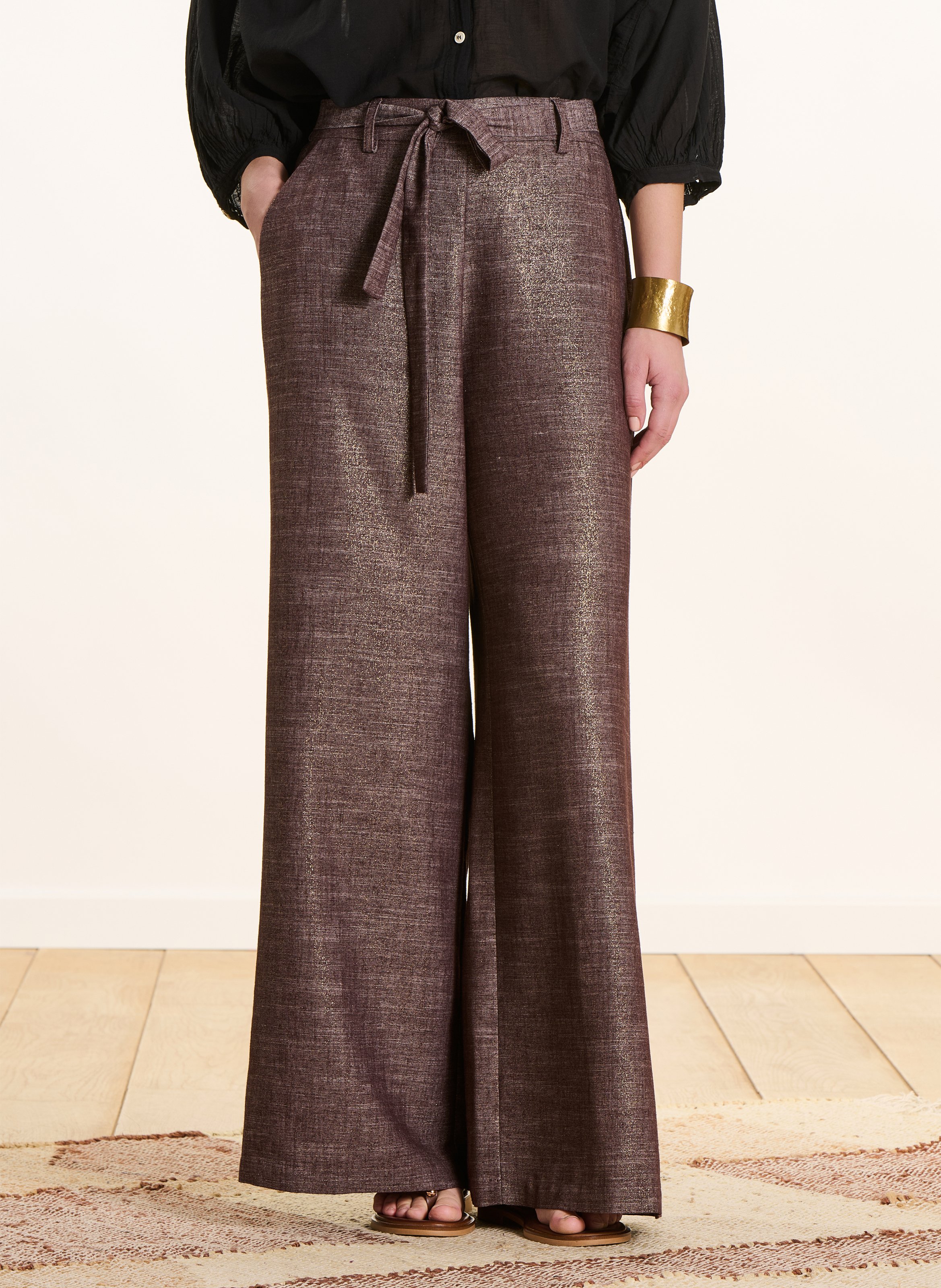 Wide-leg glitter pants LA FEE MARABOUTEE Brown
