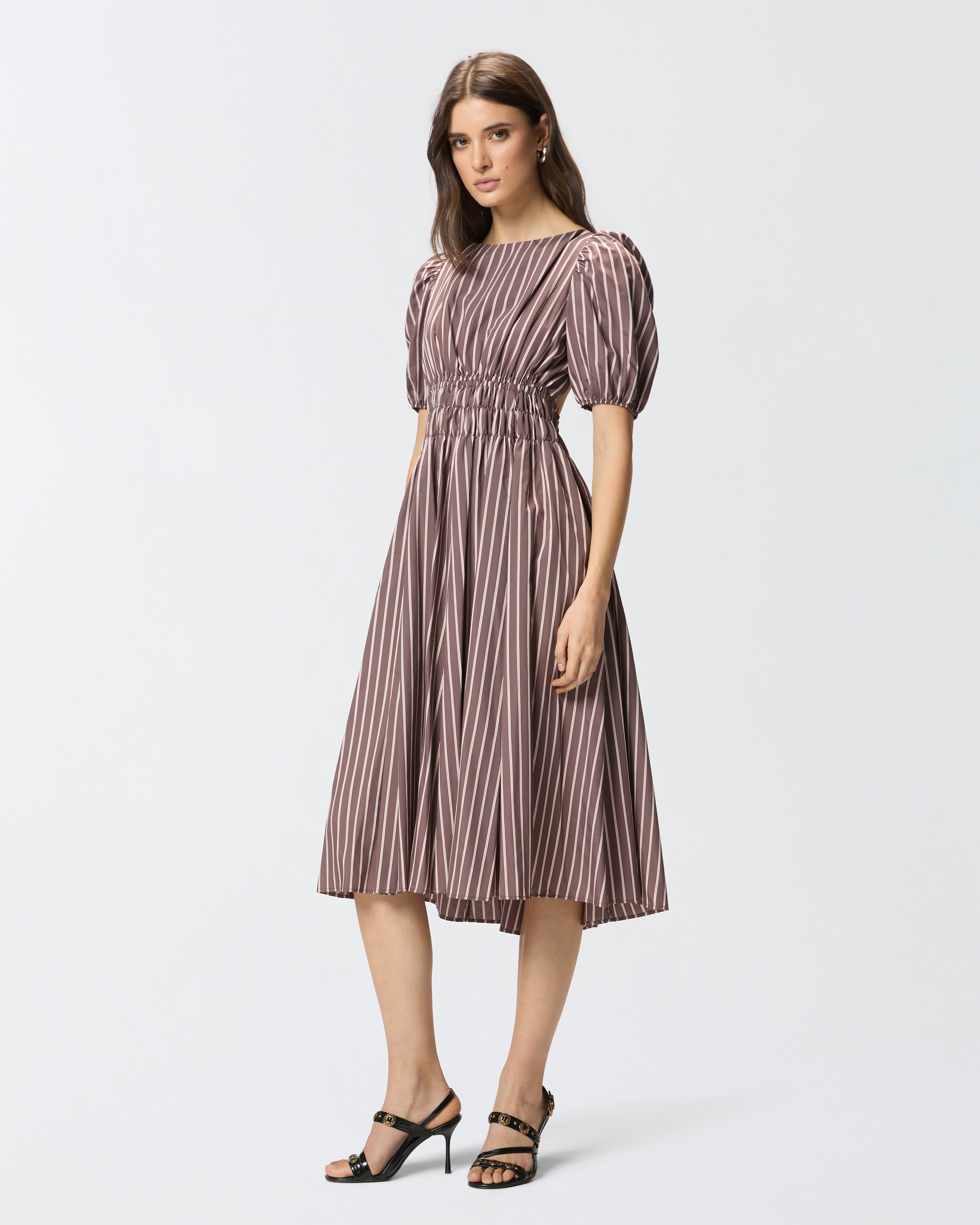 Robe midi à rayures et dos nu PINKO Marron