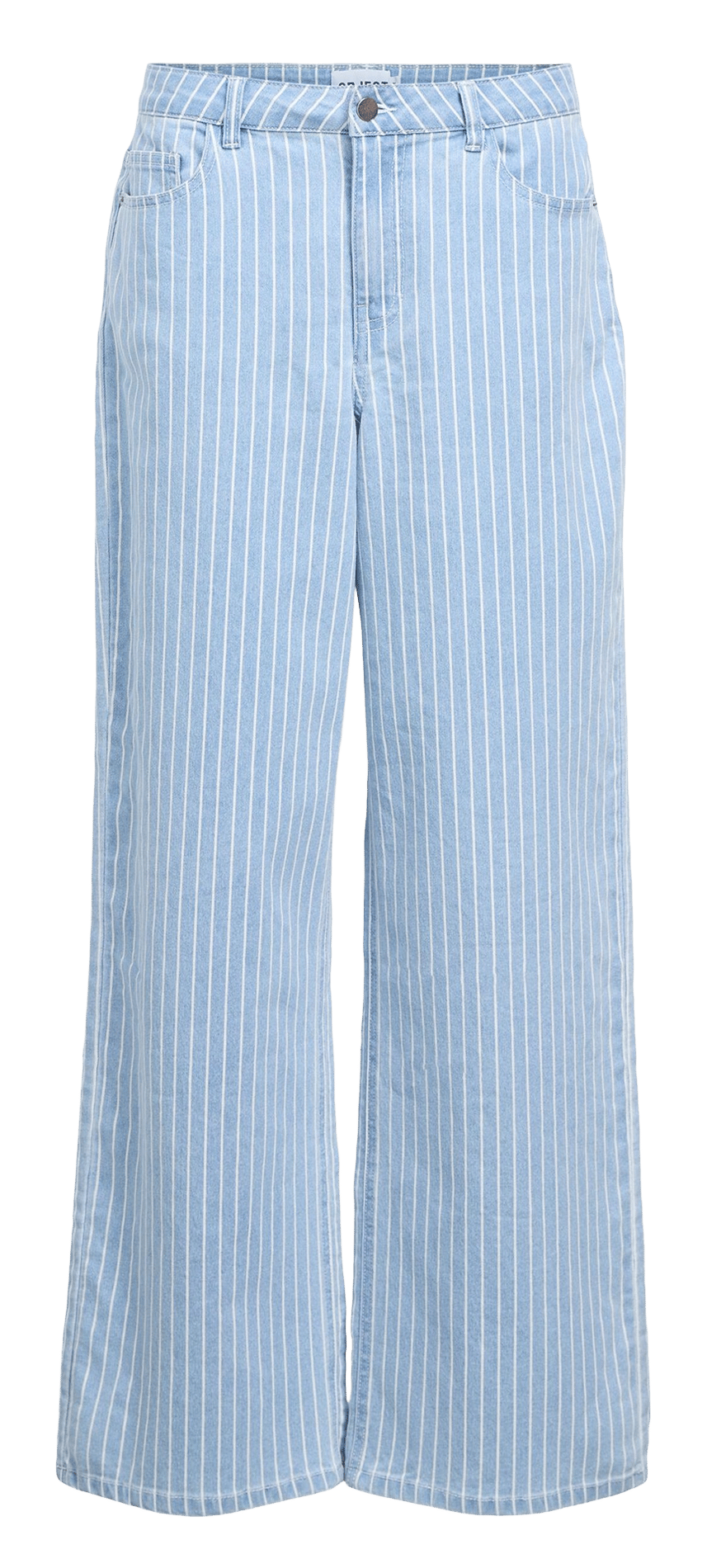 Wide leg striped cotton blend jeans OBJECT Blue