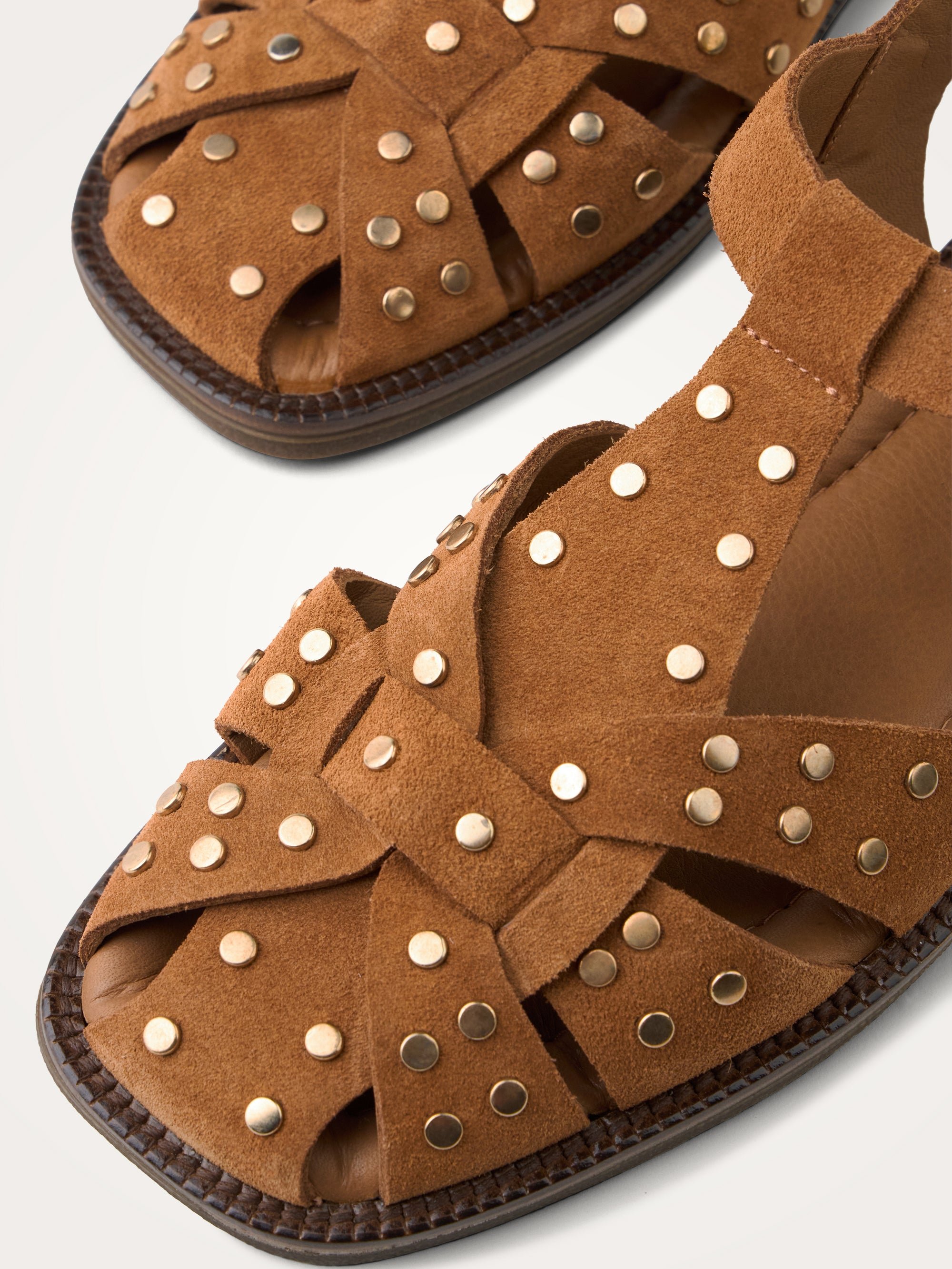 Flat studded suede sandals with wide crisscross straps VANESSA WU No Color