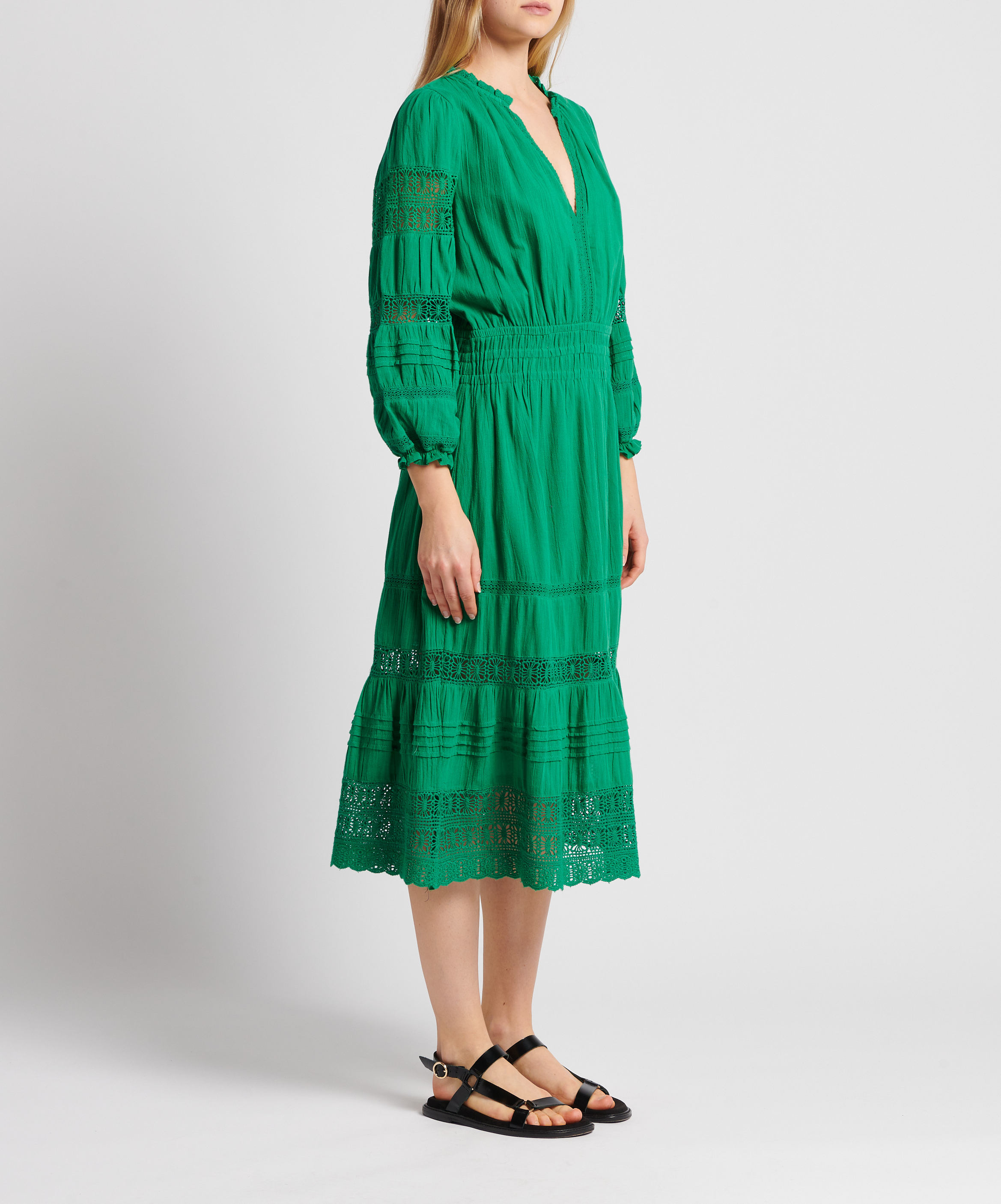 Cotton V-neck midi dress M.A.B.E Green