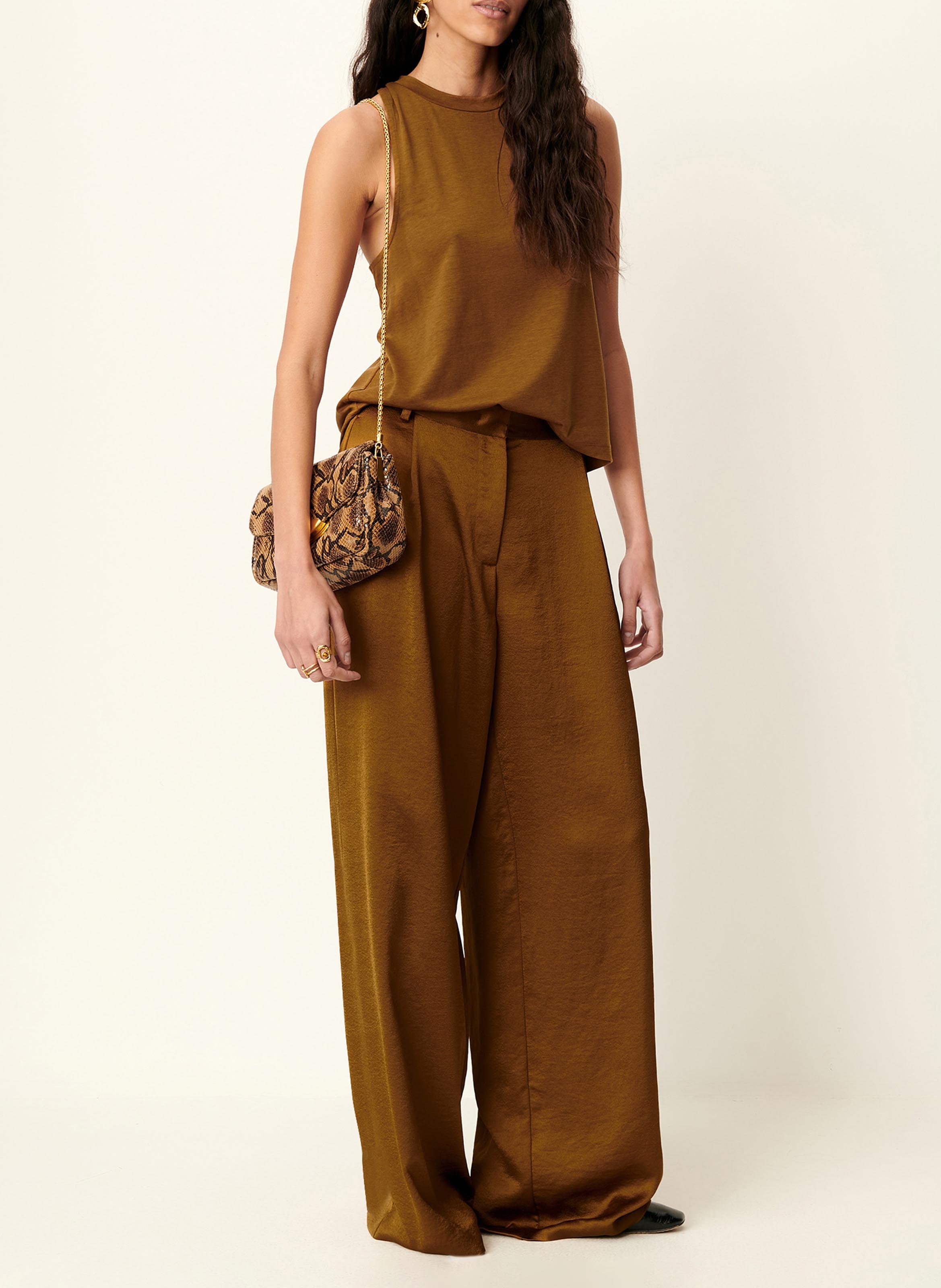 Pantalon fluide large satiné SESSUN Marron