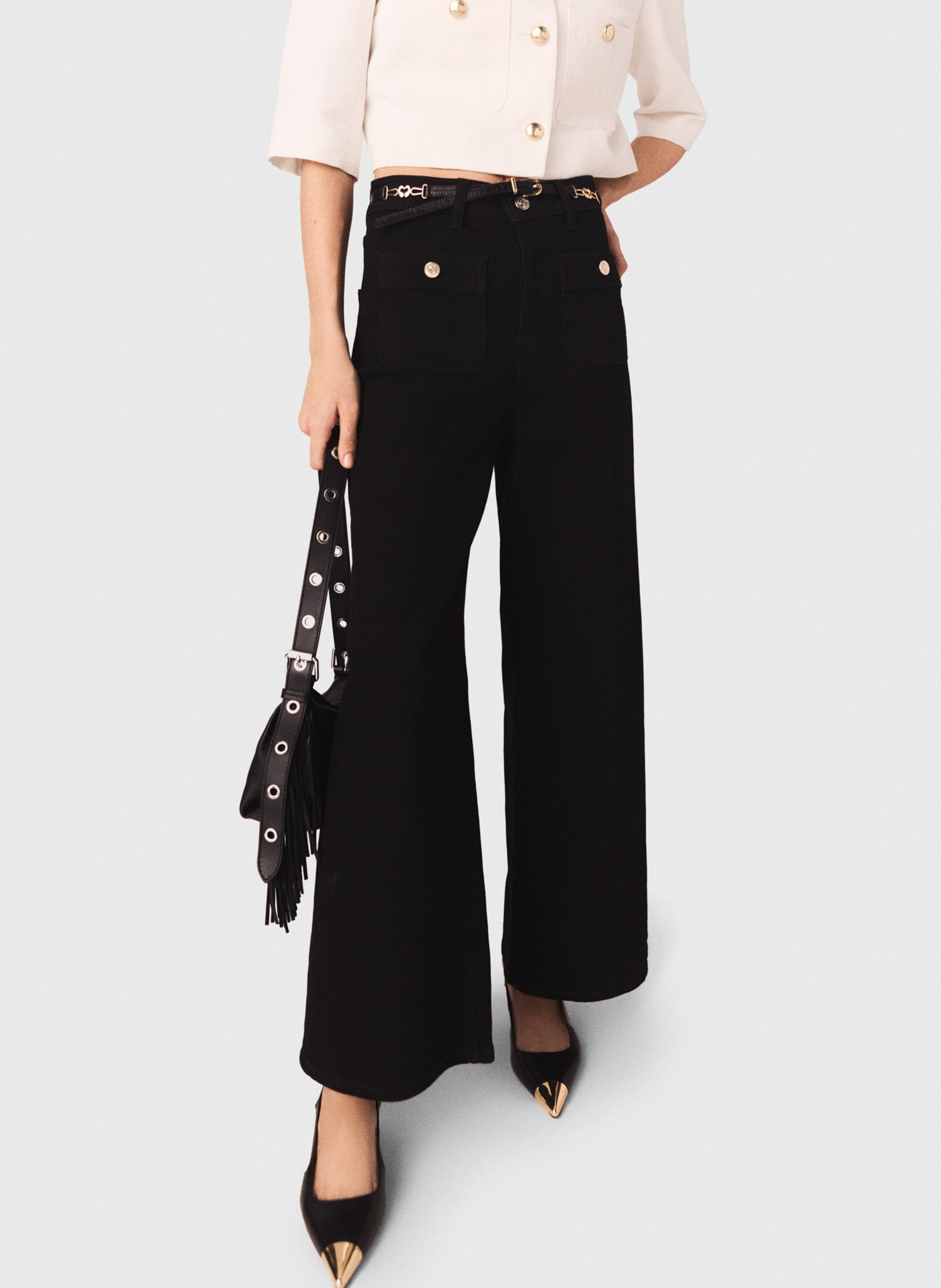 High-rise flared cotton-blend jeans MAJE Black