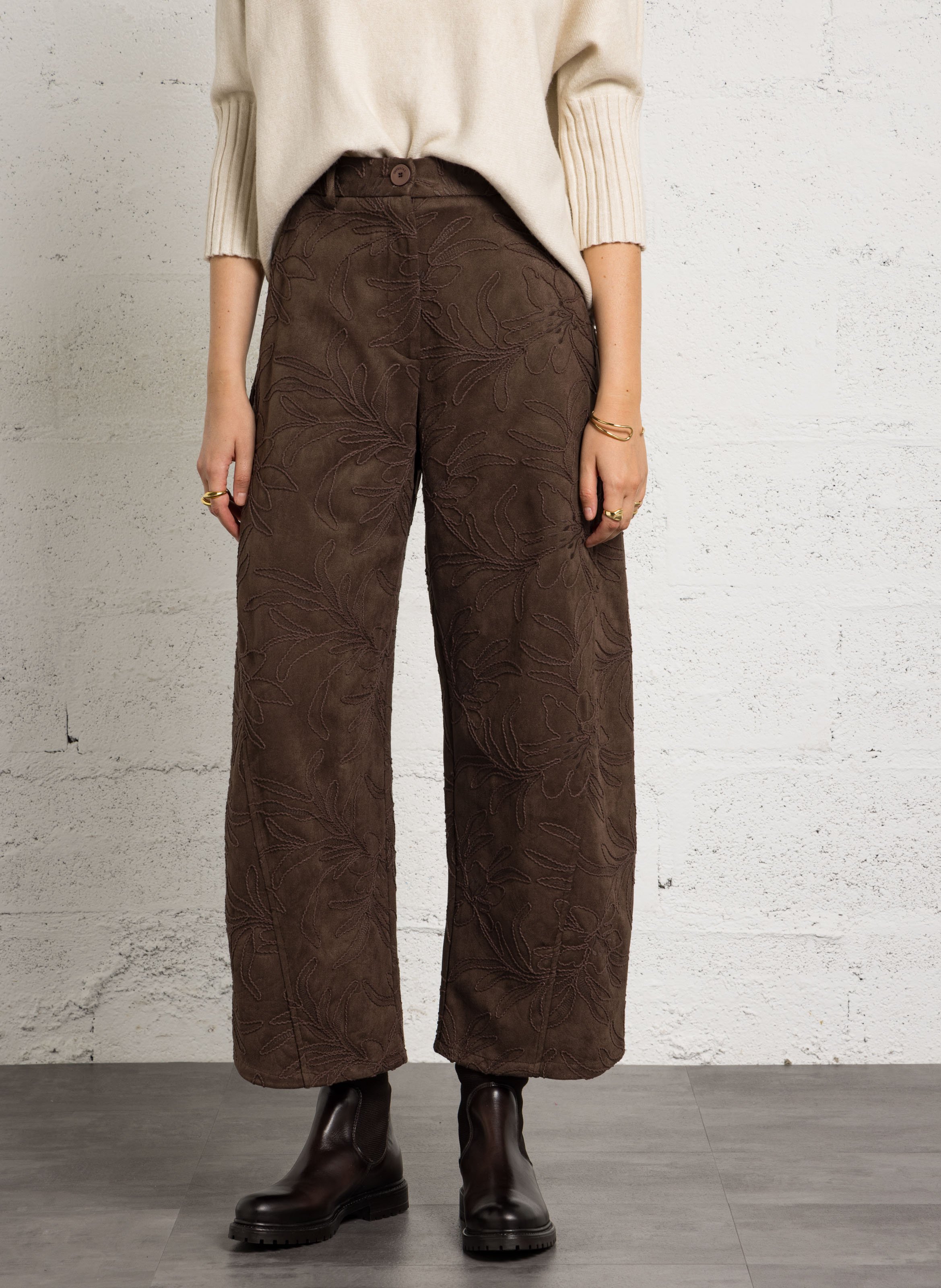 Pantalon large avec broderie IMPERIAL Marron
