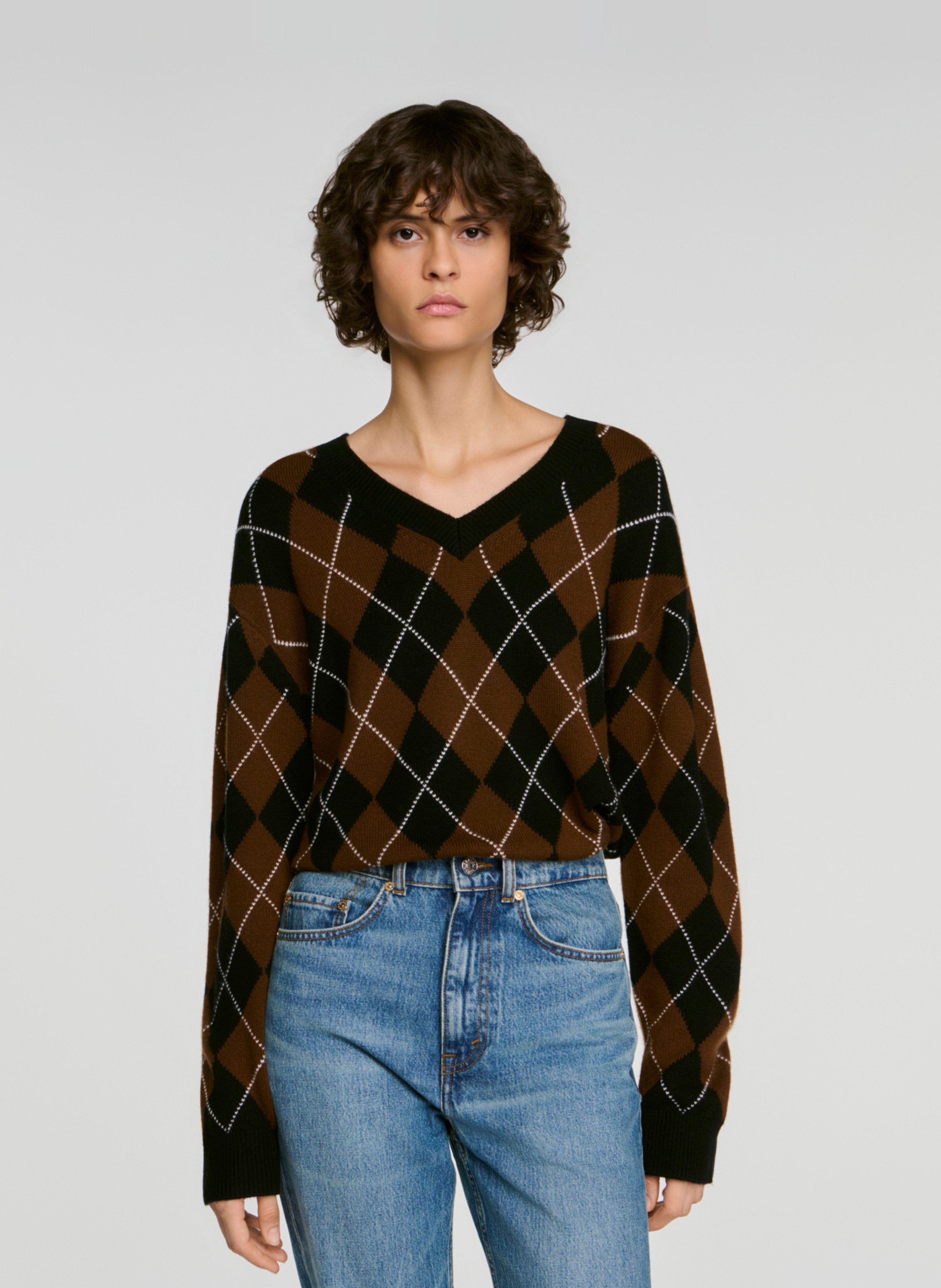 Pull imprimé en laine et cachemire SANDRO Noir