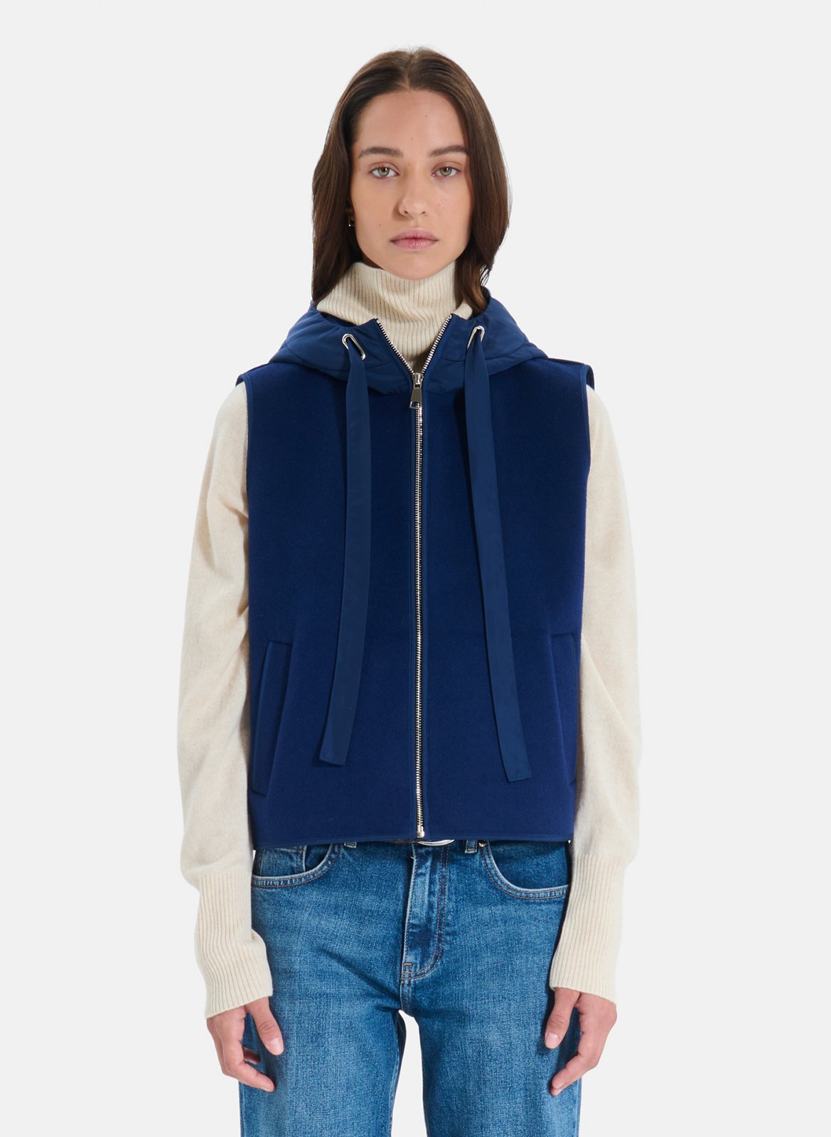 Mouwloos recht vest van gemengde wol ZAPA Blauw