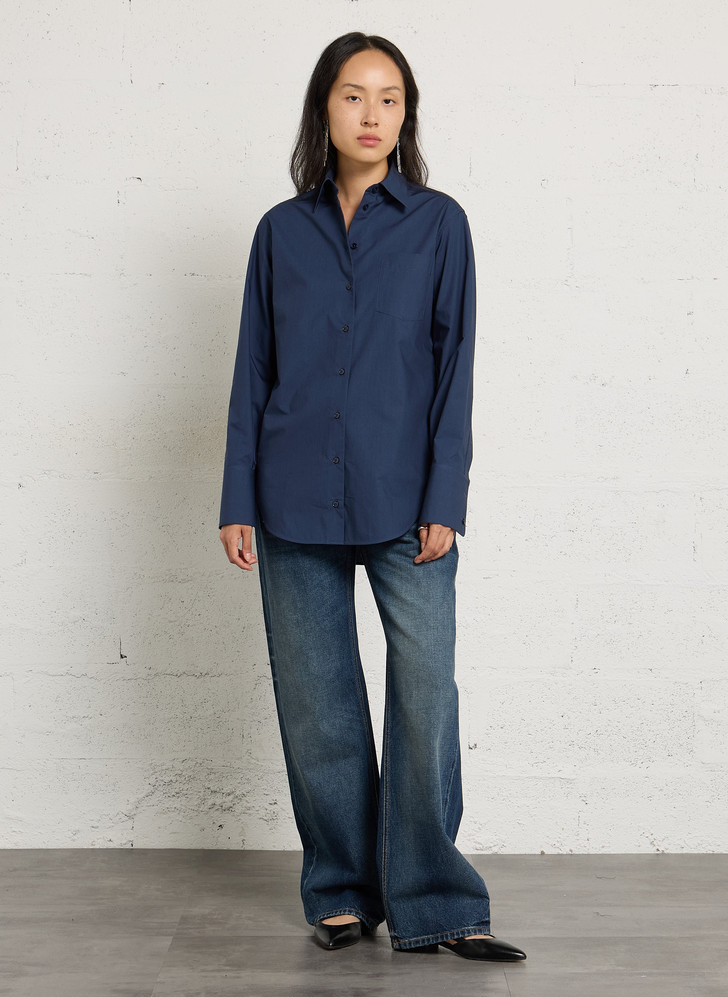 Chemise droite col classique en coton LAURENCE BRAS Bleu