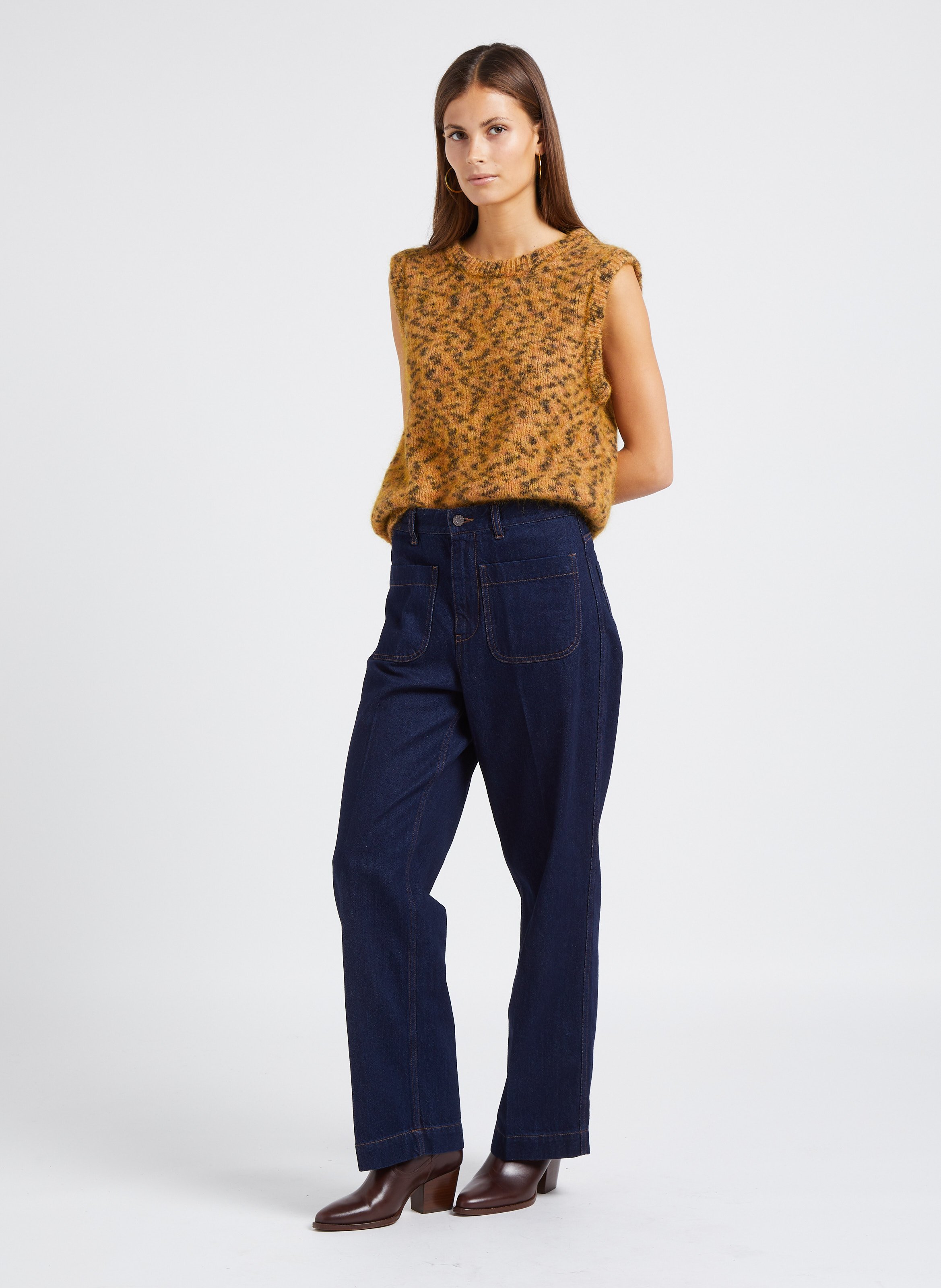 Jean droit taille haute en coton LAB DIP Bleu