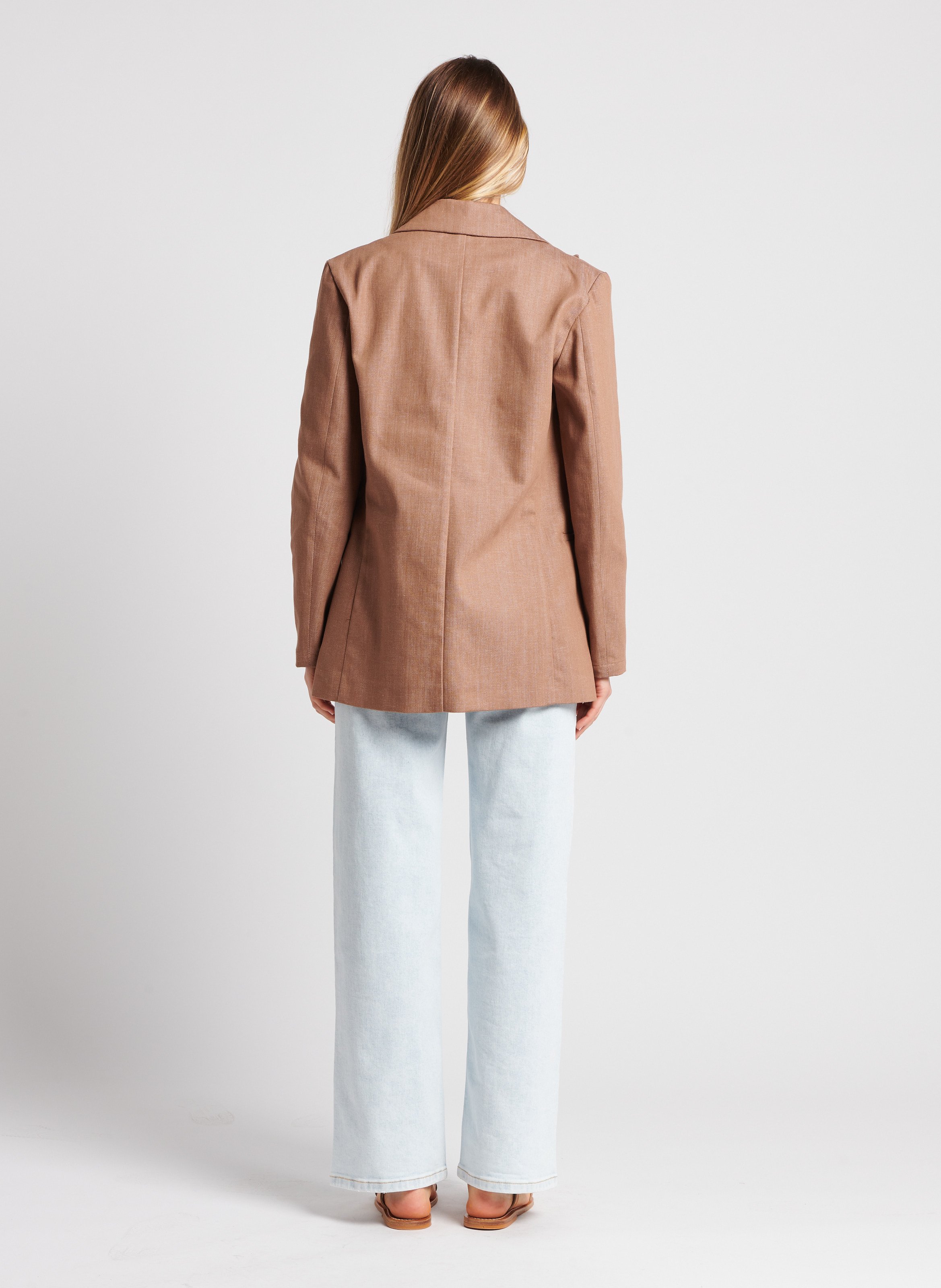 Blazer droit en denim coton mélangé Marron