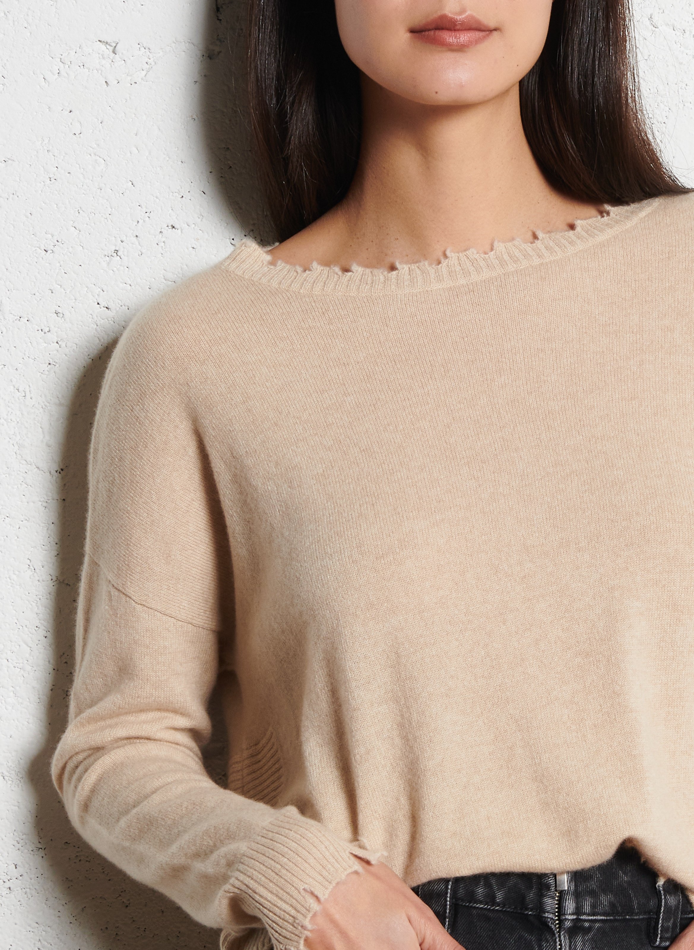 Pull oversize en cachemire maillé KUJTEN Beige