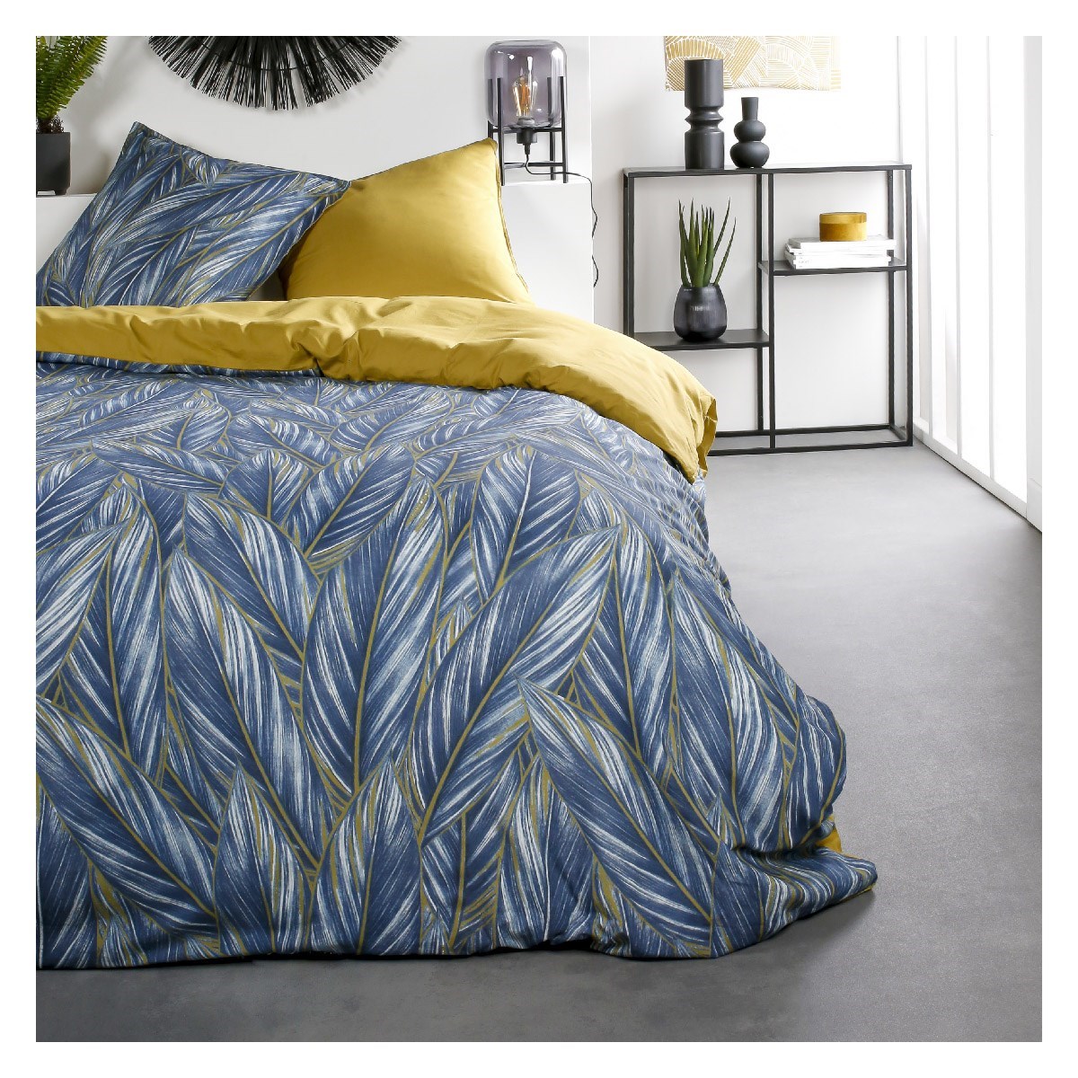 Floral printed cotton bedding set TODAY LINGE DE MAISON Blue