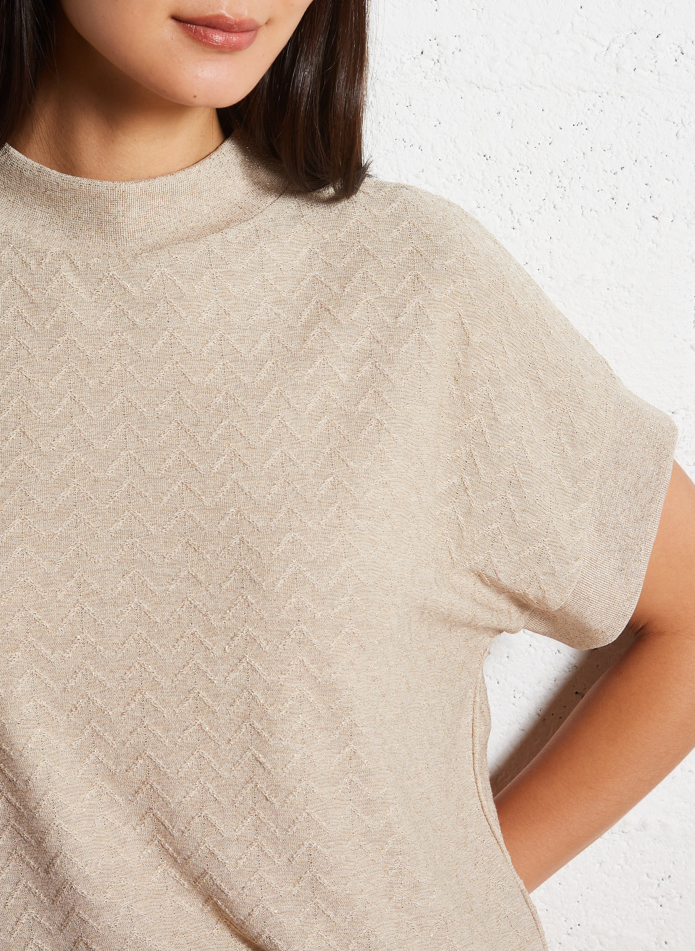 Tee-shirt droit col montant à chevrons métallisés I CODE Blanc