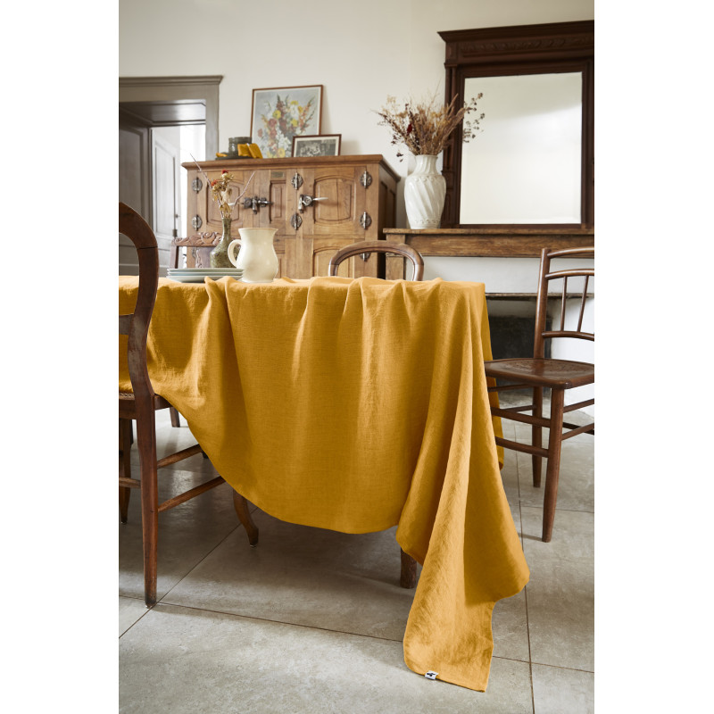 Cotton gauze tablecloth L'EFFET PAPILLON Yellow