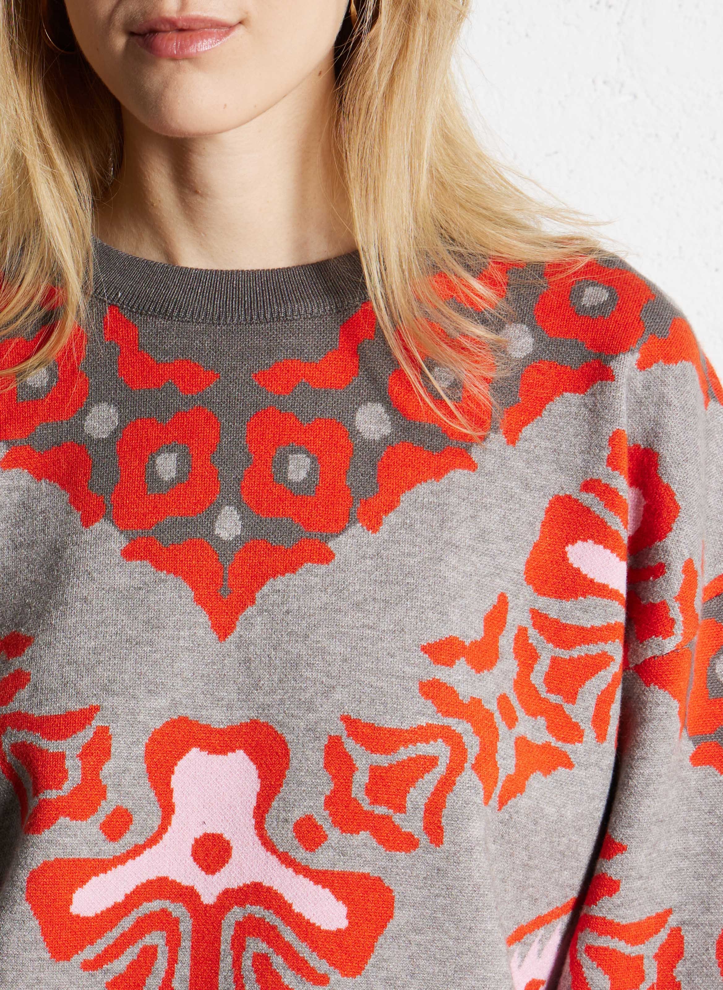 Pull ample col rond en jacquard SUNCOO Gris