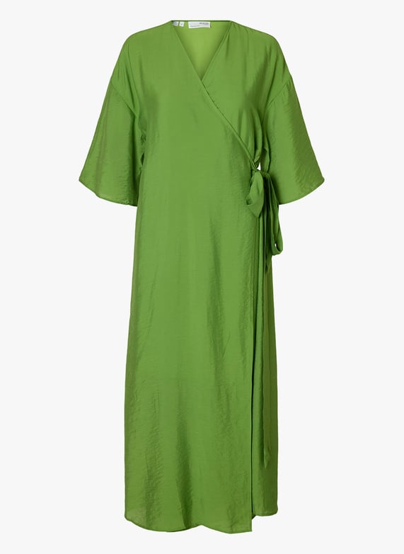 Solid color wrap midi dress Green Selected - Women | Place des Tendances Solid color wrap midi dress Green Selected - Women | Place des Tendances