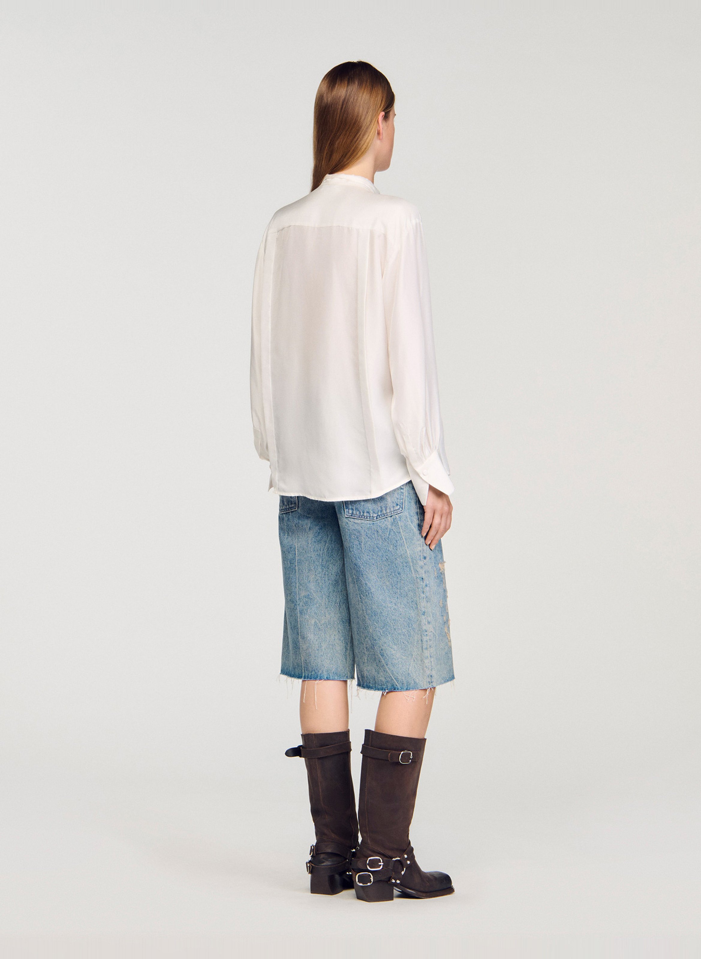 Silk blouse with pussy-bow collar SANDRO White