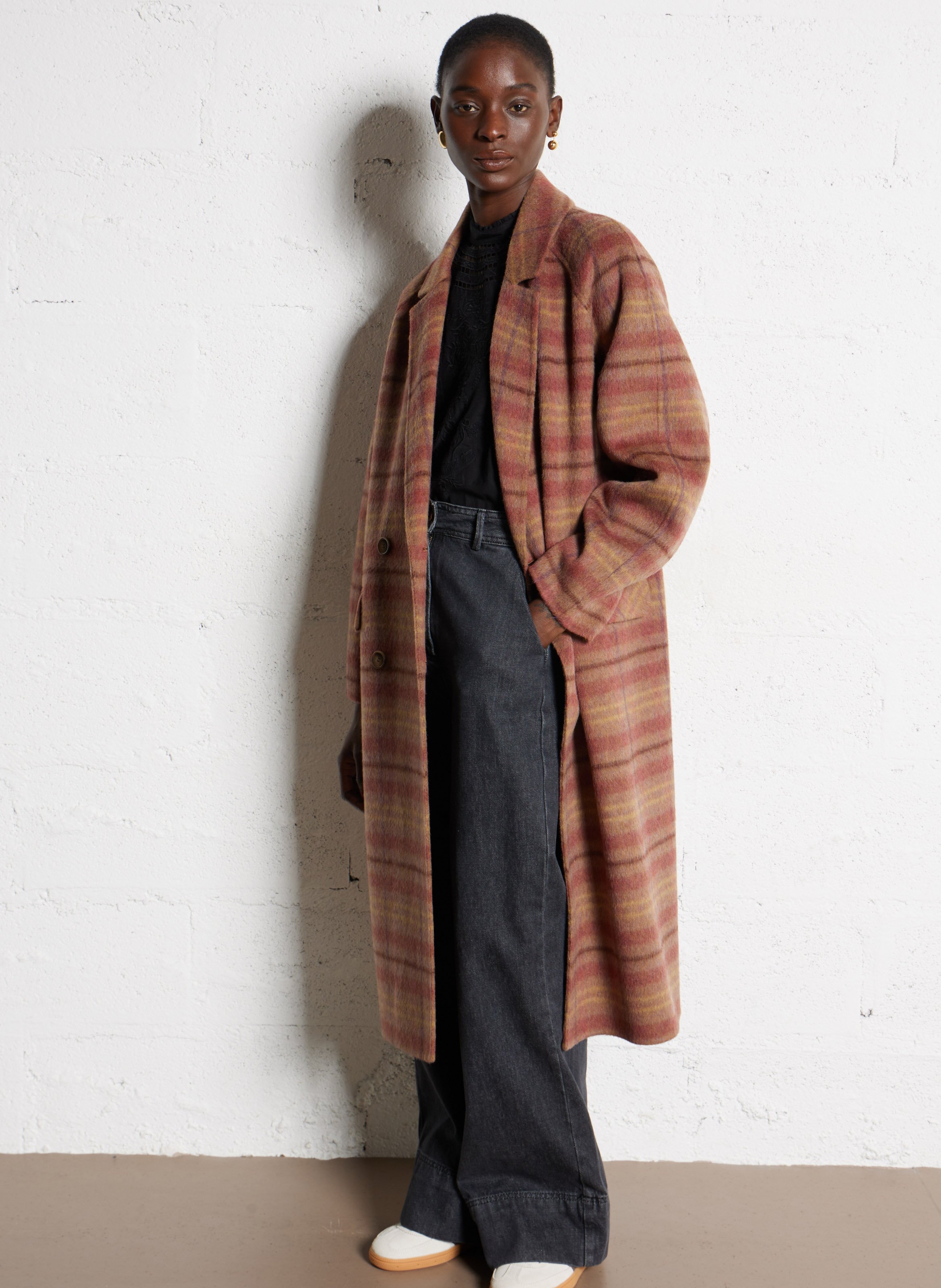 Manteau oversize en laine mélangée DES PETITS HAUTS Multicolore