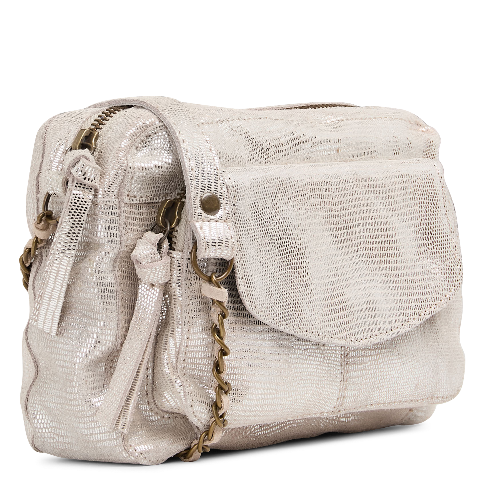 Shiny jacquard leather crossbody bag PIECES Silver