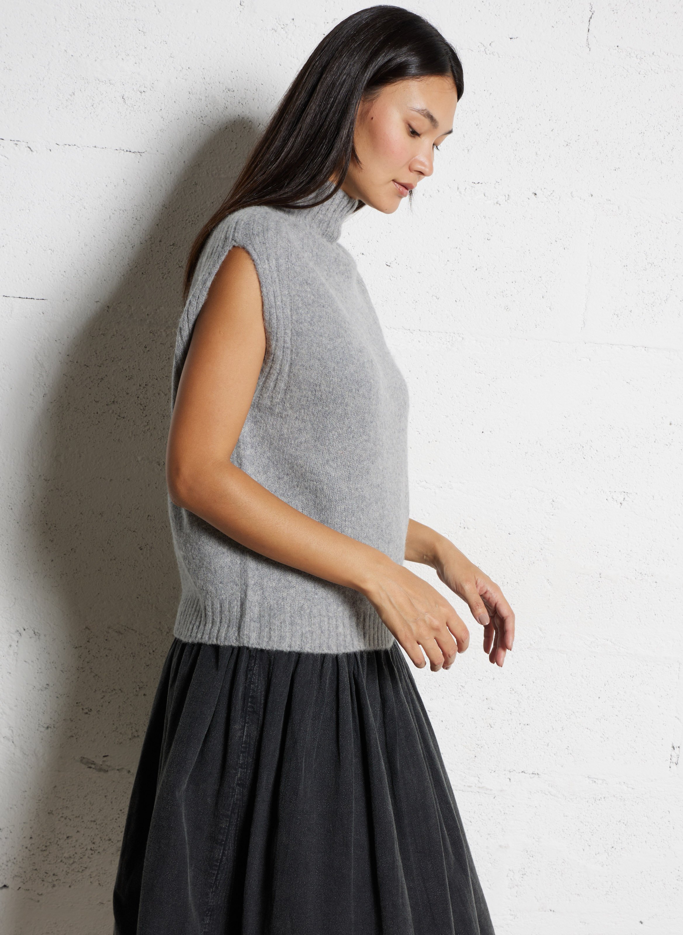 Pull oversize sans manches en maille HARTFORD Gris